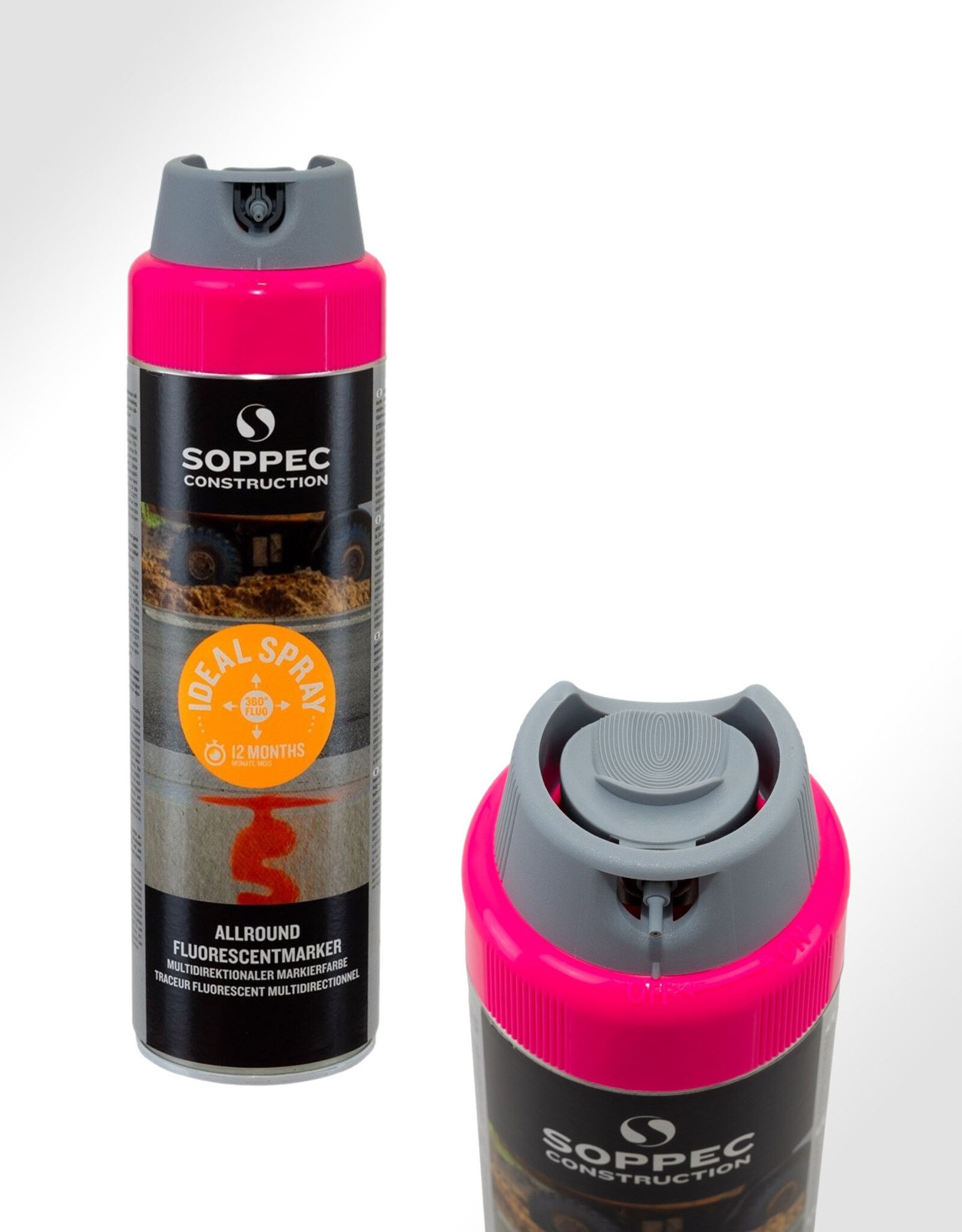 SOPPEC | Markeringsspray 500ml ROZE (Fluoriserend Wegenverf Spuitspray Markeringsspray)