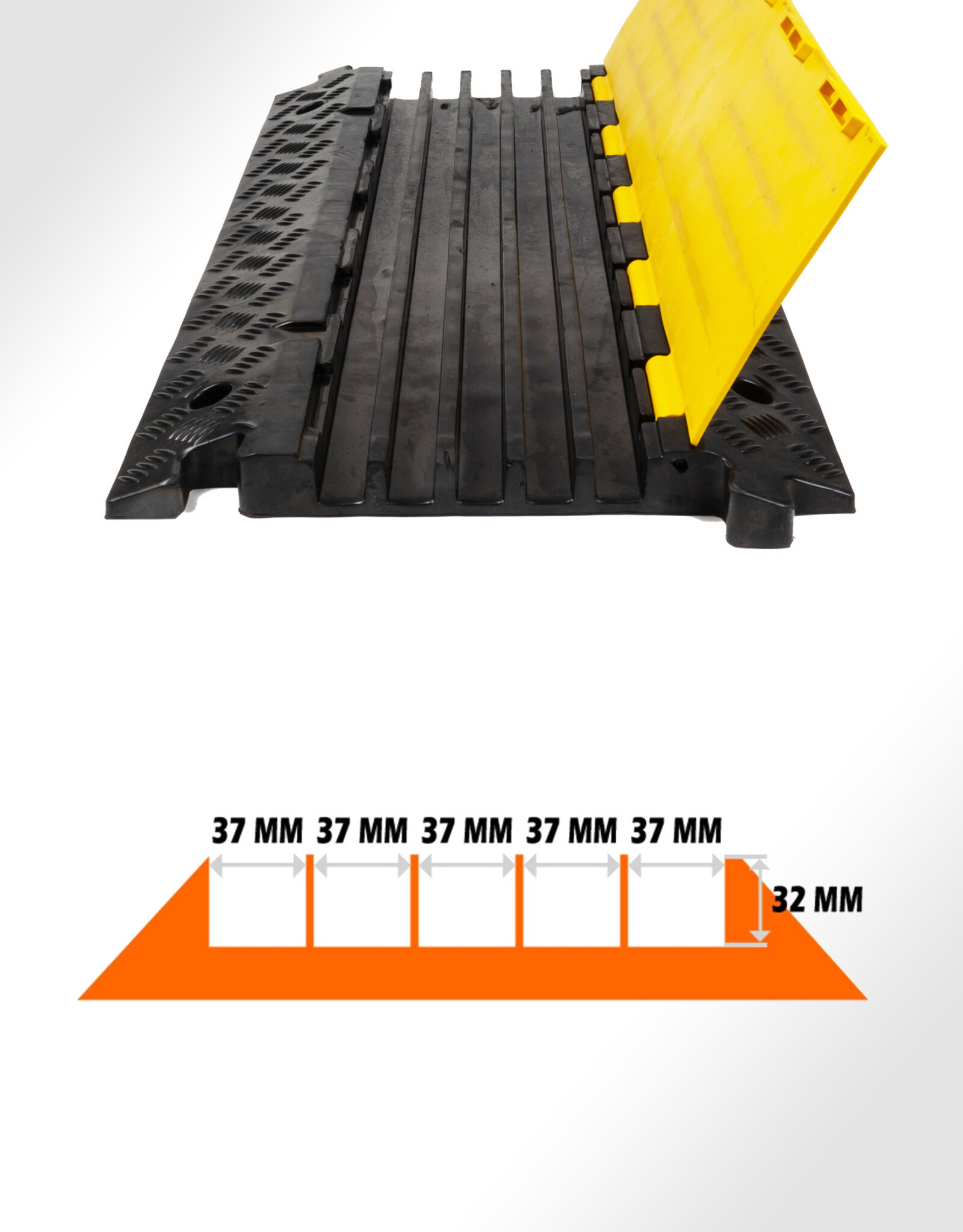 Ri-Traffic | Kabelbrug 5 Kanalen Kabelgoot (VOLRUBBER), GEEL-ZWART