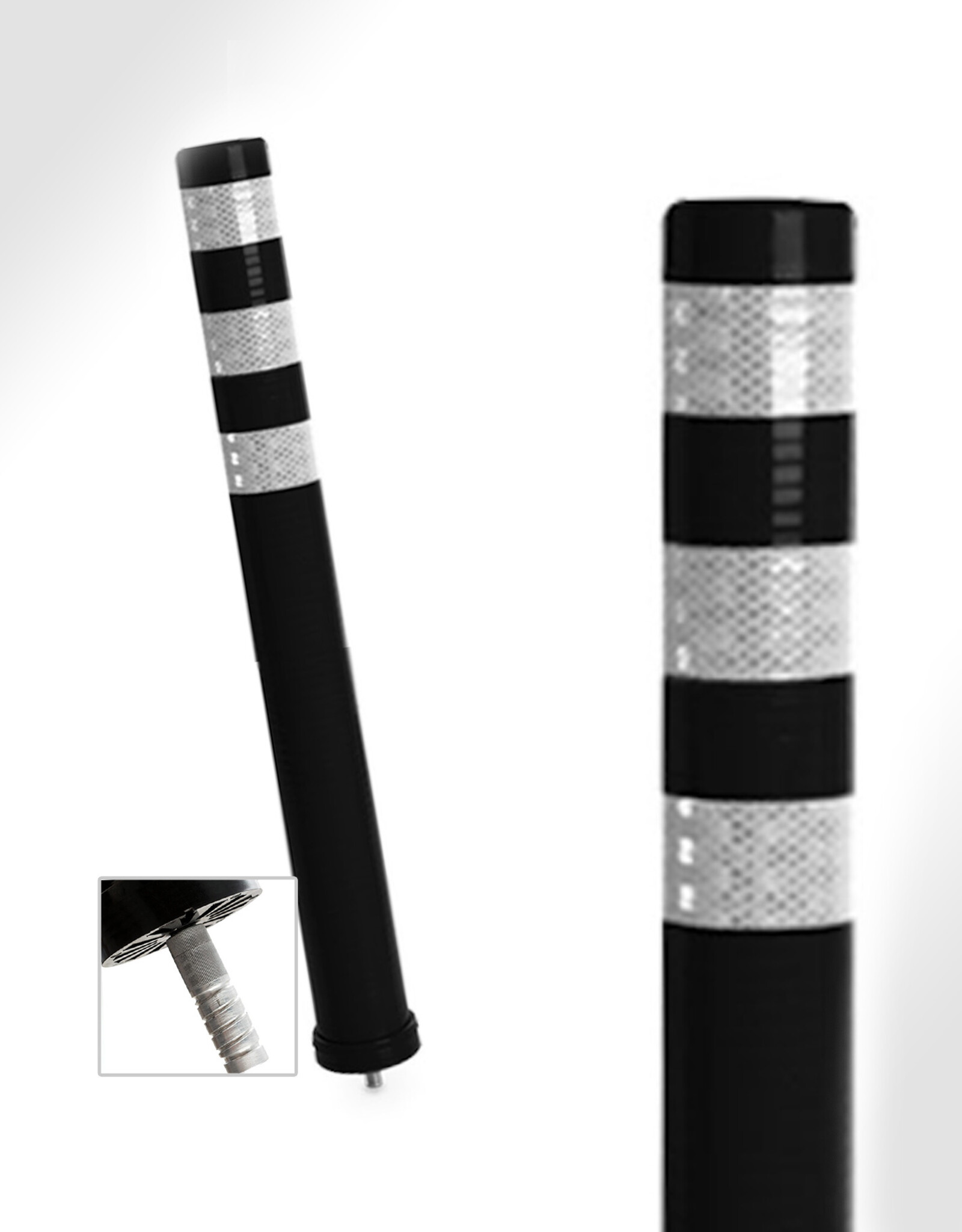 SmartFLEX Flexibele Afzetpaal 80cm ZWART met 3x Reflective Striping WIT