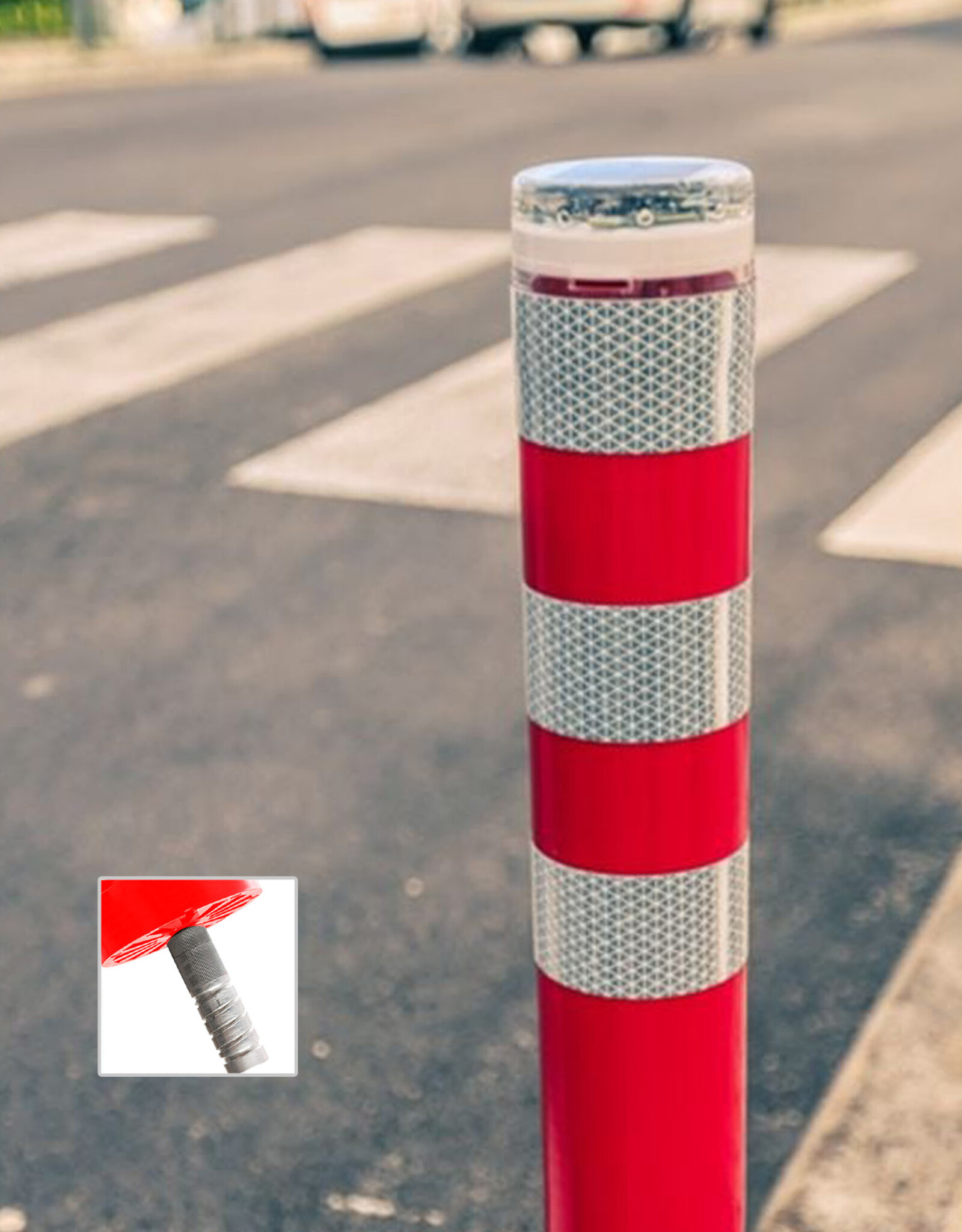 FlexLED Flexibele Rode Afzetpaal 80cm met LED-verlichting en Reflectie WIT (FlexLED)