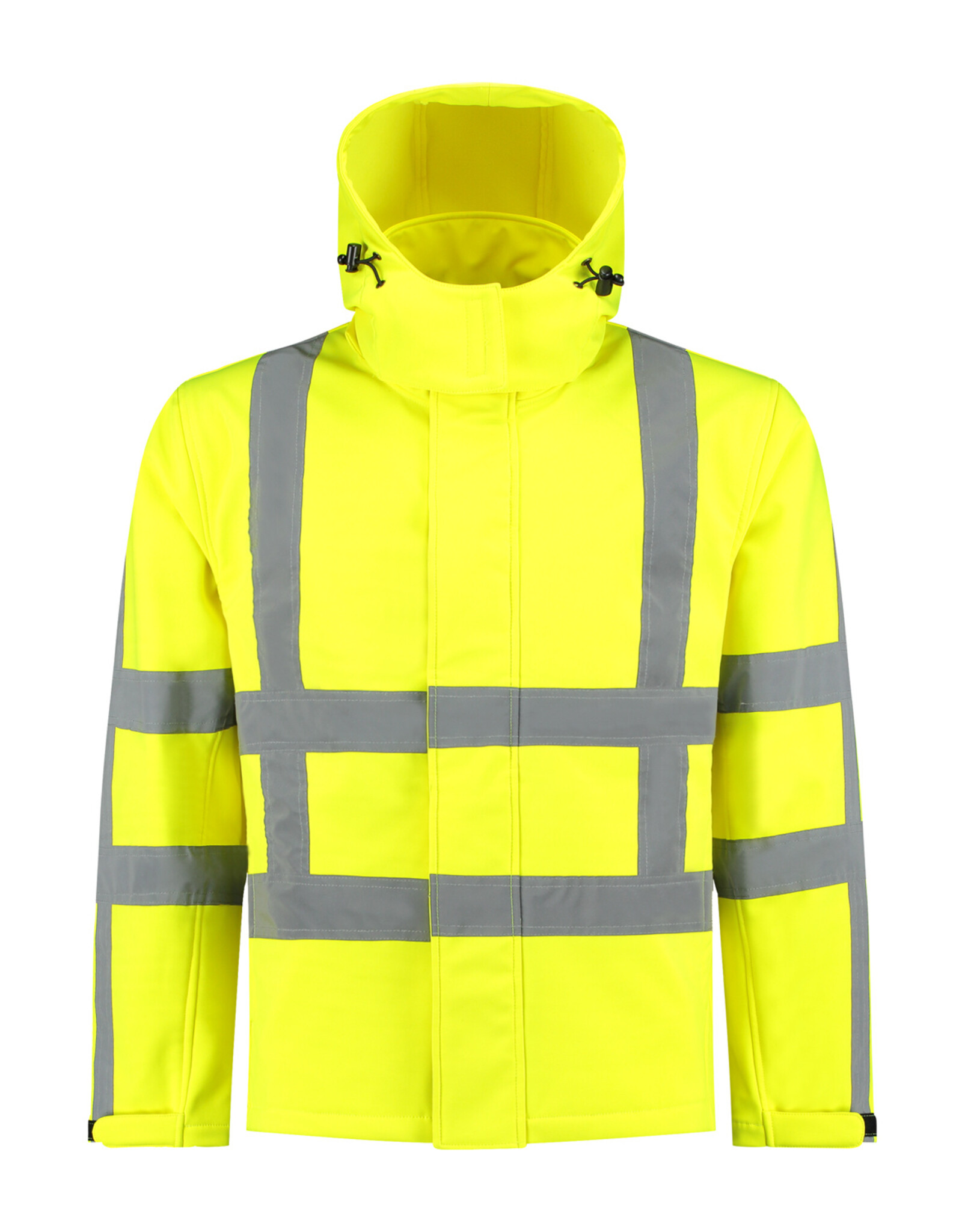 Verkeerswinkel RWS Softshell Jas GEEL met Capuchon & Reflecterende Strepen