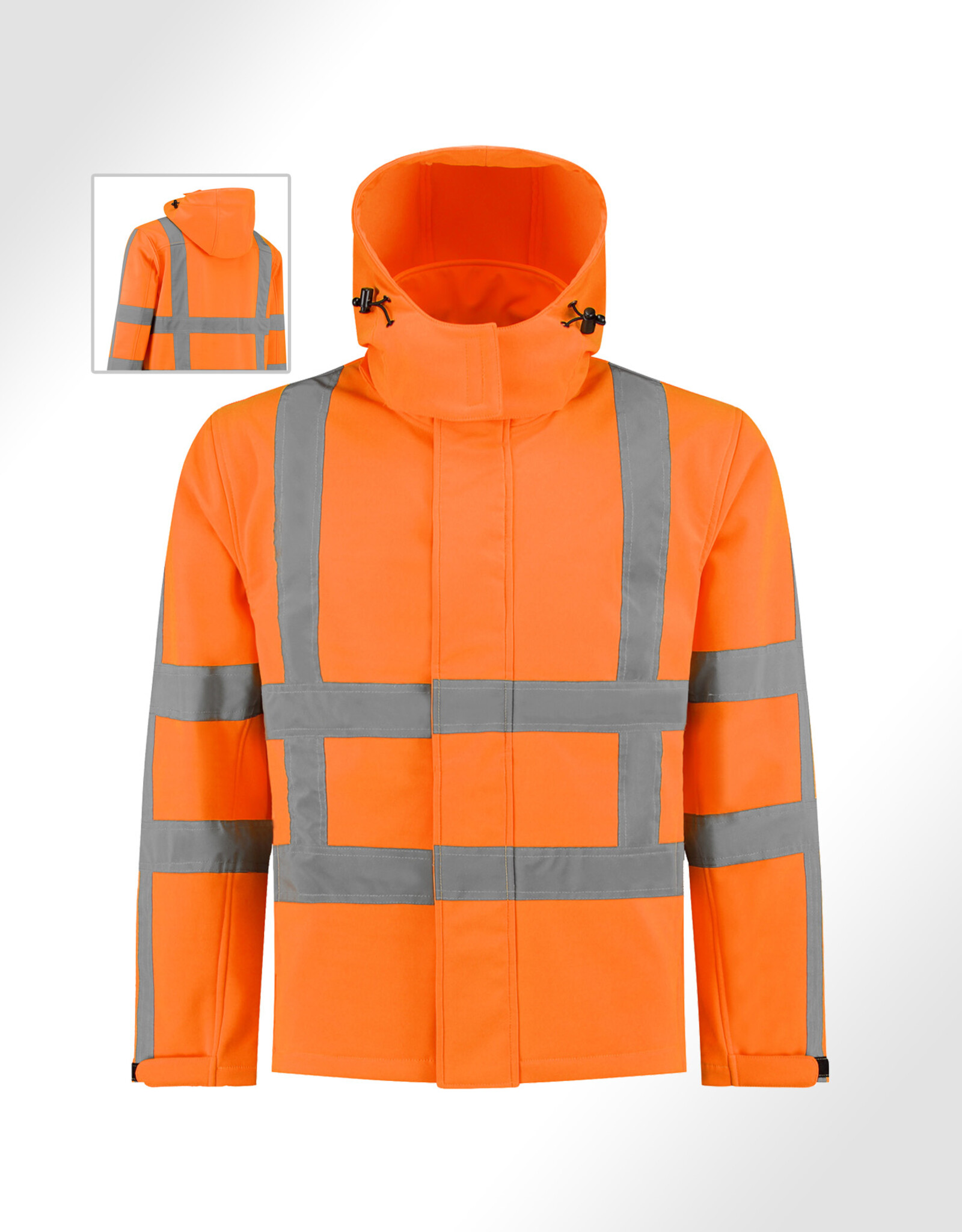 Verkeerswinkel RWS Softshell Jas ORANJE met Capuchon & Reflecterende Strepen