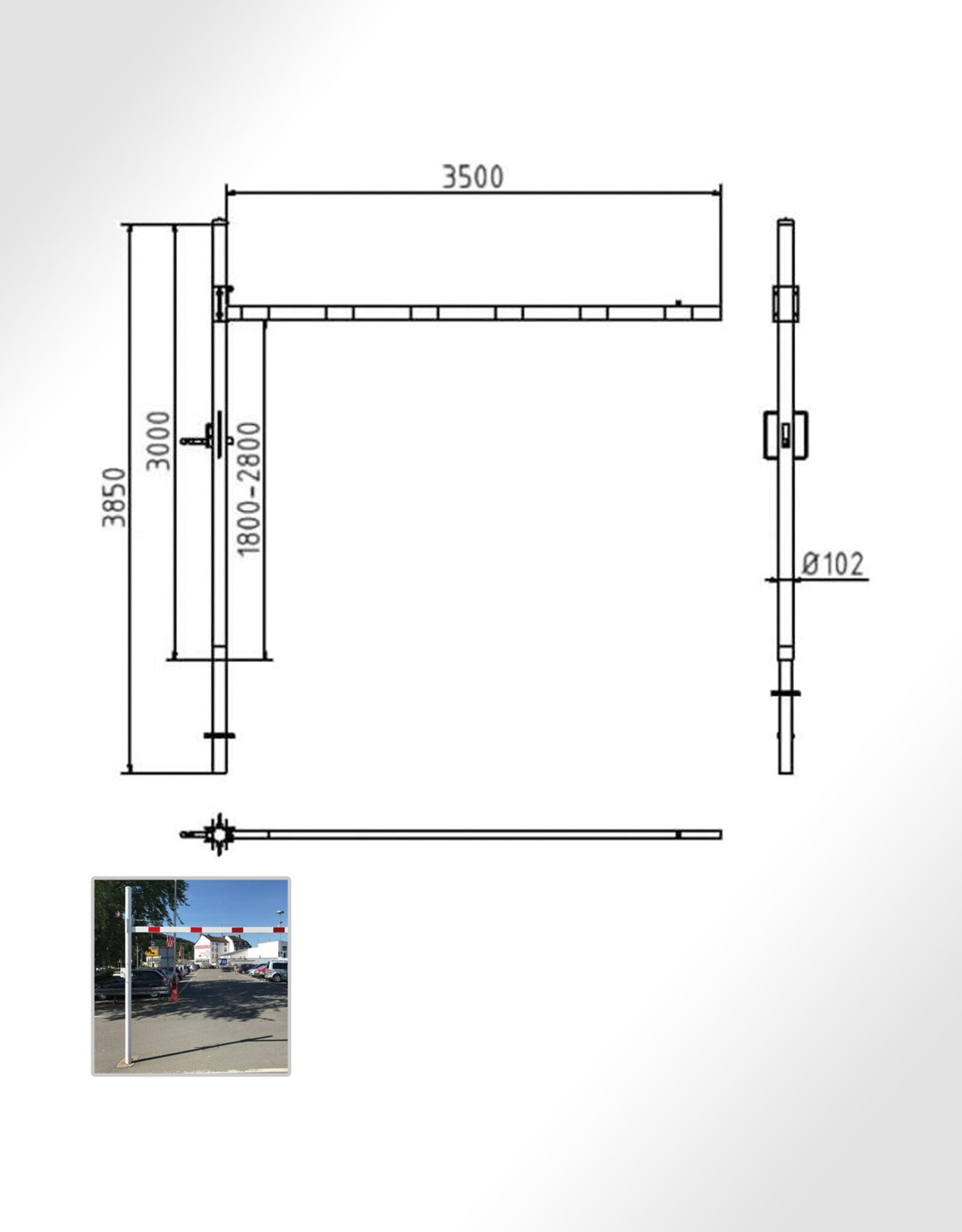 Ri-Traffic Hoogtebegrenzer 350 cm BREED & 180 cm - 280 cm HOOGTE (verstelbaar)