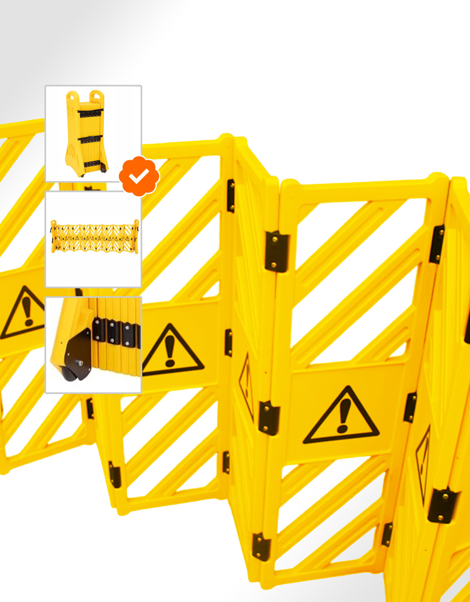 FENZO Mobiel Uitklapbaar Afzethek 4 meter Geel-Zwart op Wielen (Schaarhek Afzethek Vouwhek)