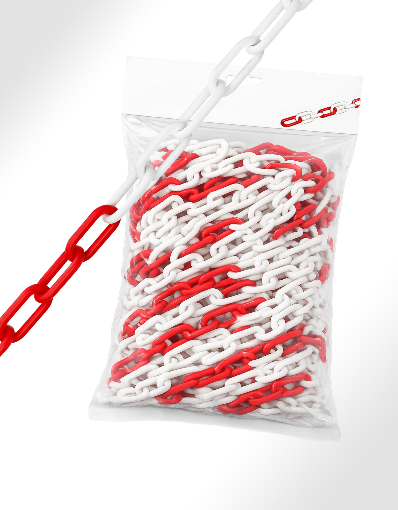 Verkeerswinkel Kunststof Afzetketting ROOD-WIT, 4mm (diameter) x 25 meter (lengte) | Schakelketting