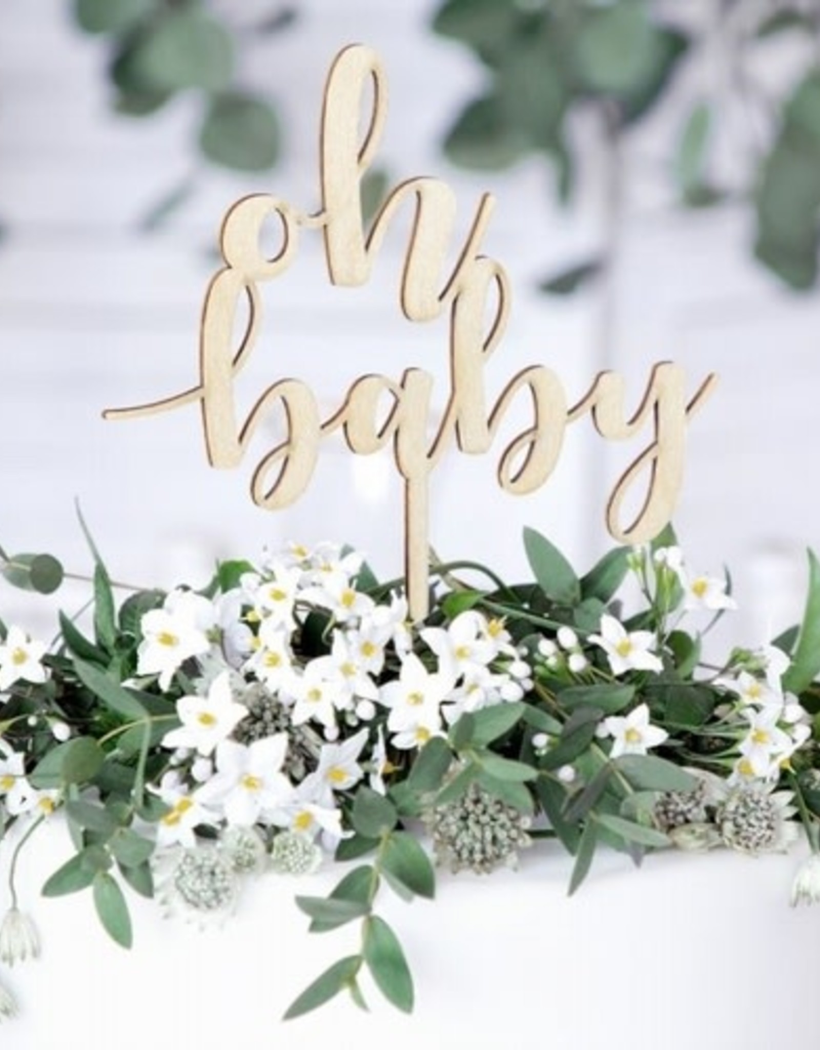 PartyDeco PartyDeco Houten Cake Topper - Oh Baby