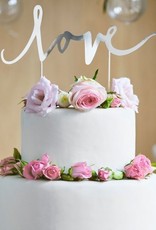 PartyDeco PartyDeco Cake Topper Love - Zilver