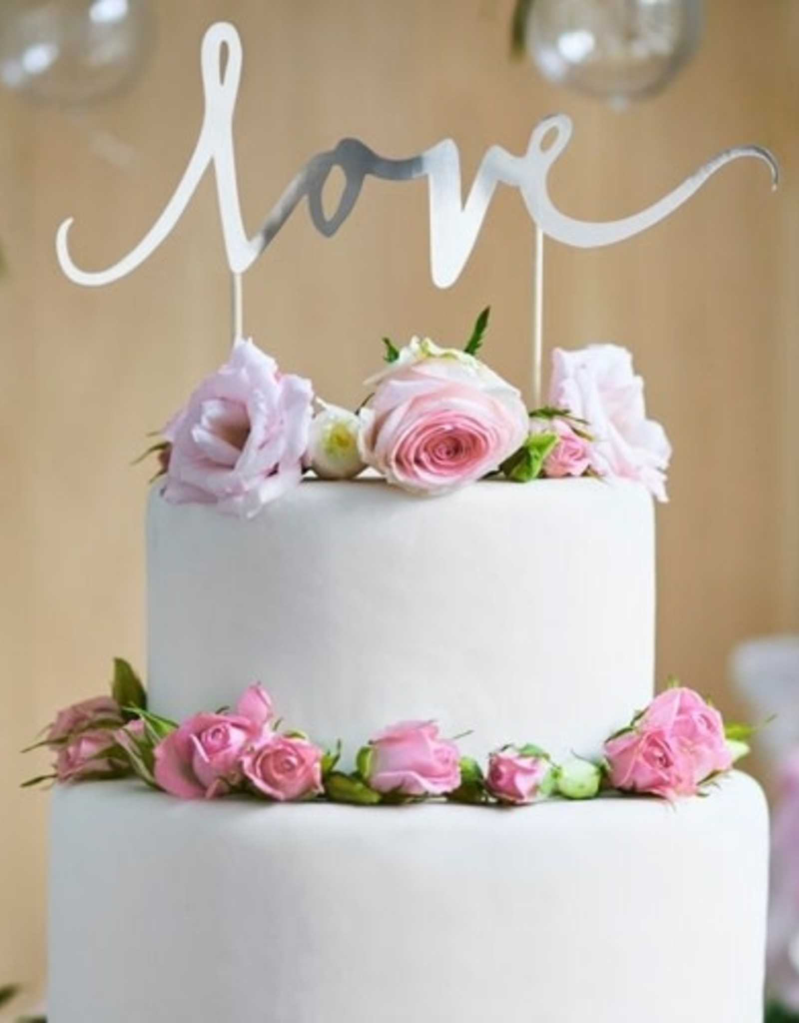 PartyDeco PartyDeco Cake Topper Love - Zilver