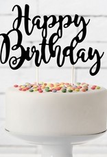 PartyDeco PartyDeco Cake Topper Happy Birthday - Zwart
