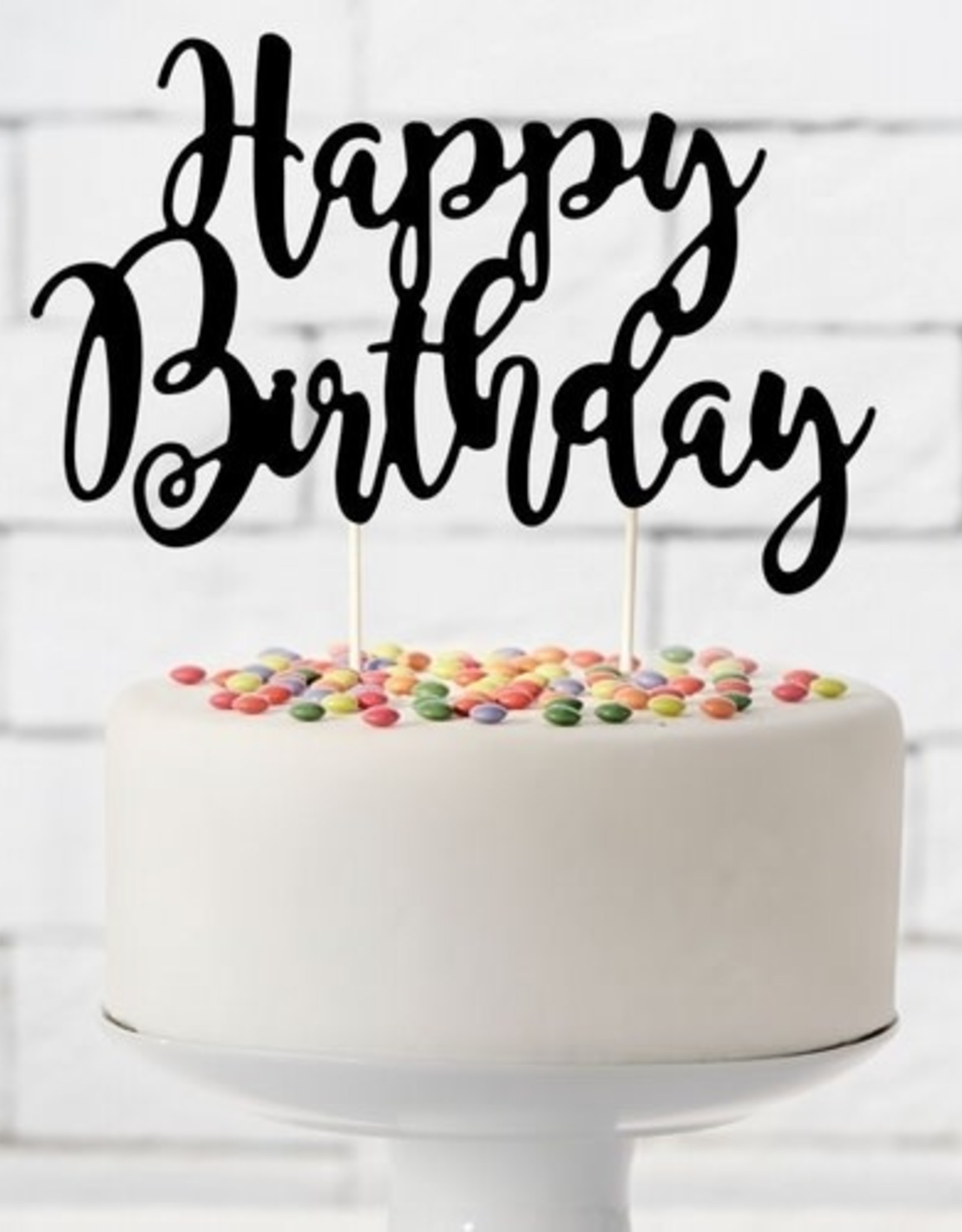 PartyDeco PartyDeco Cake Topper Happy Birthday - Zwart