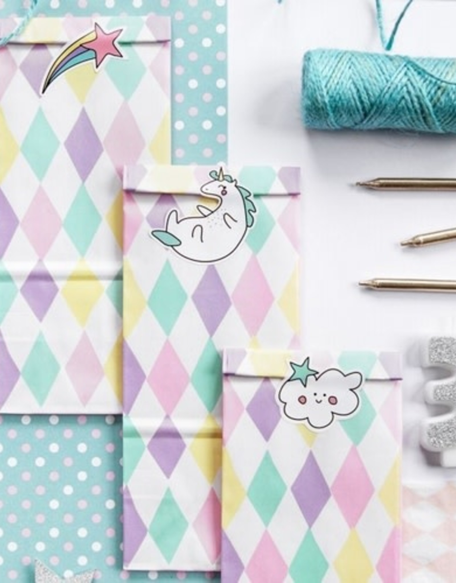 PartyDeco PartyDeco Traktatie Zakjes Unicorn Set/6