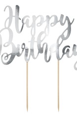 PartyDeco PartyDeco Cake Topper Happy Birthday - Zilver