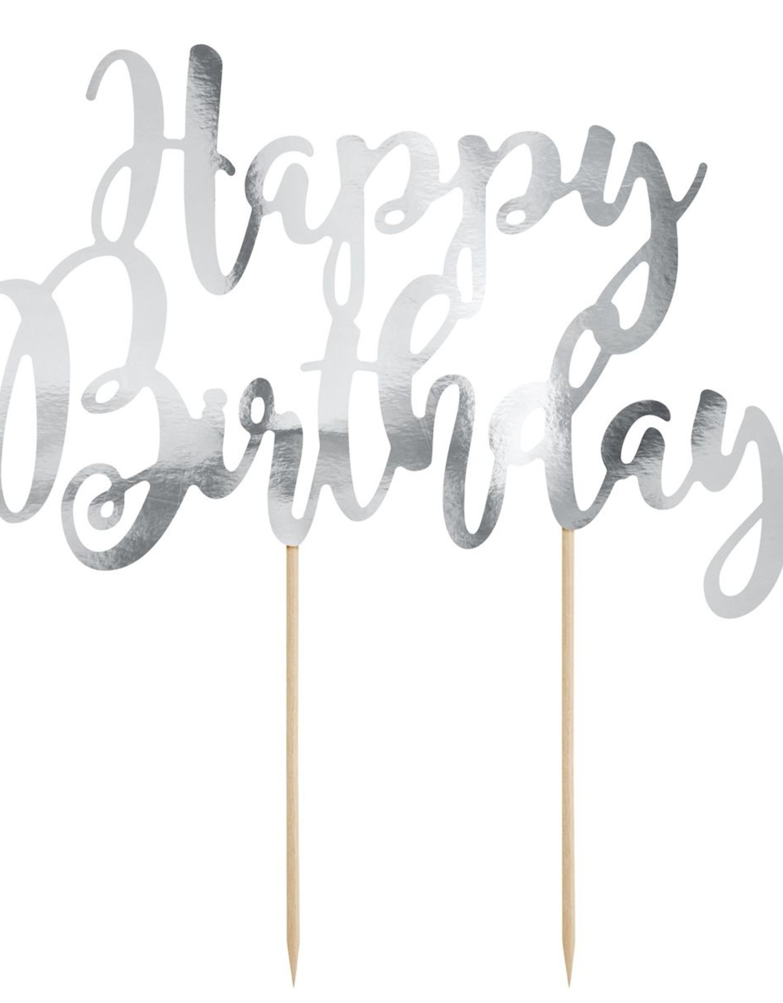 PartyDeco PartyDeco Cake Topper Happy Birthday - Zilver