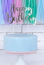 PartyDeco PartyDeco Cake Topper Happy Birthday - Zilver
