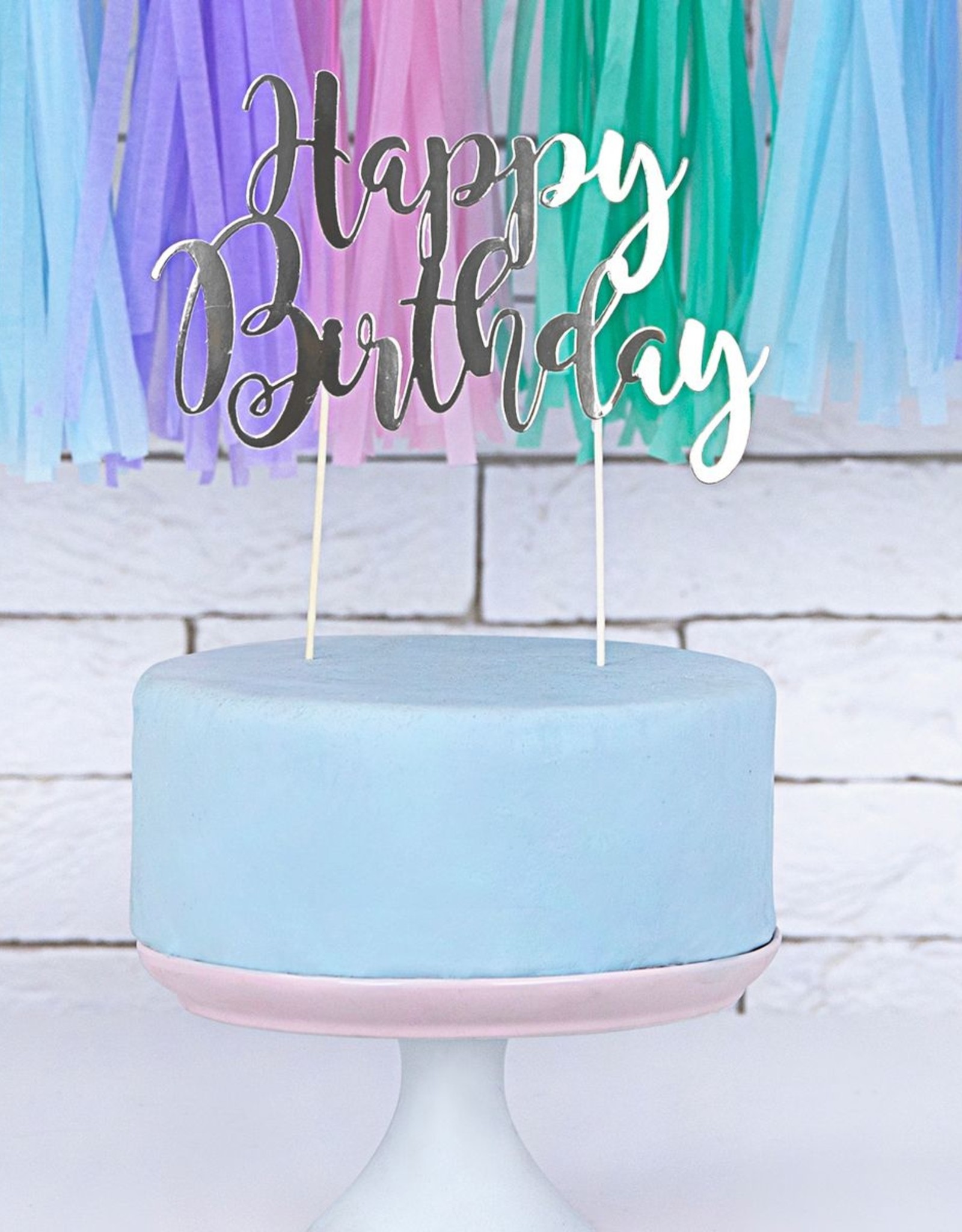 PartyDeco PartyDeco Cake Topper Happy Birthday - Zilver