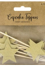 PartyDeco PartyDeco Cupcake Toppers Sterren - Goud Set/6