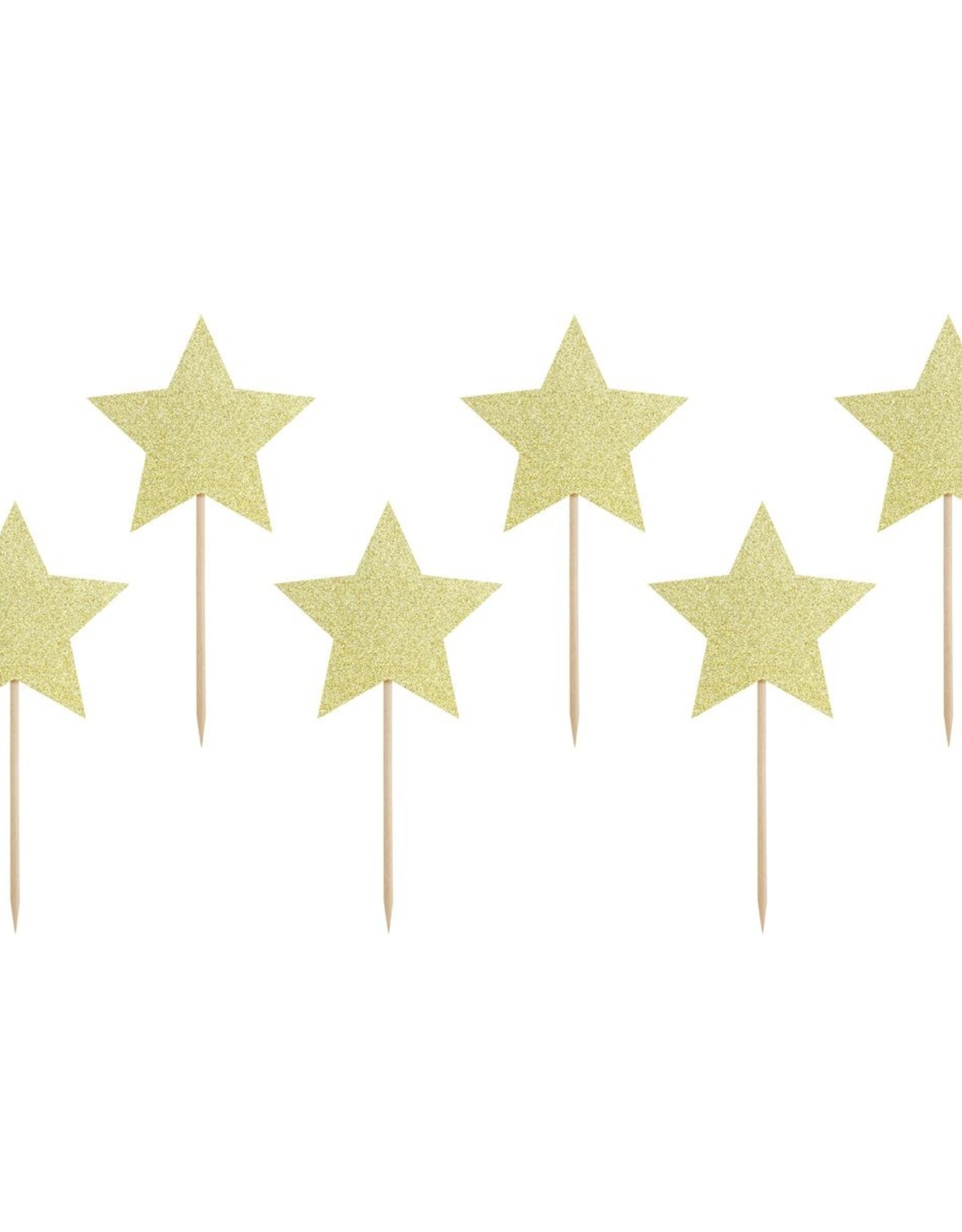 PartyDeco PartyDeco Cupcake Toppers Sterren - Goud Set/6