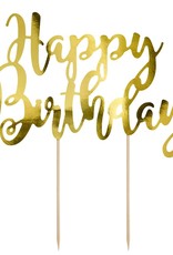 PartyDeco PartyDeco Cake Topper Happy Birthday - Goud