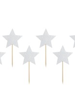 PartyDeco PartyDeco Cupcake Toppers Sterren - Zilver Set/6