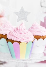 PartyDeco PartyDeco Cupcake Toppers Sterren - Zilver Set/6