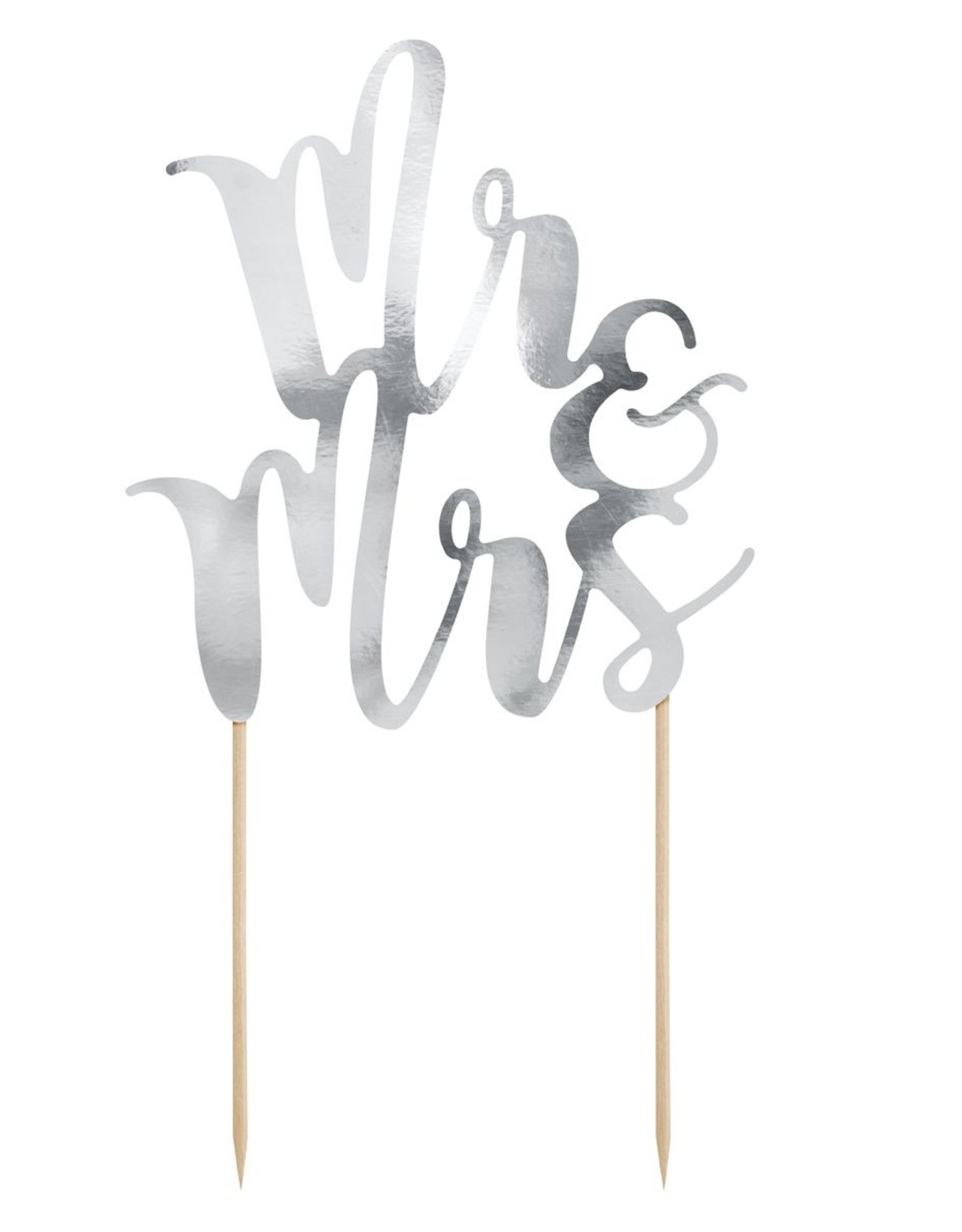 PartyDeco PartyDeco Cake Topper Mr&Mrs - Zilver