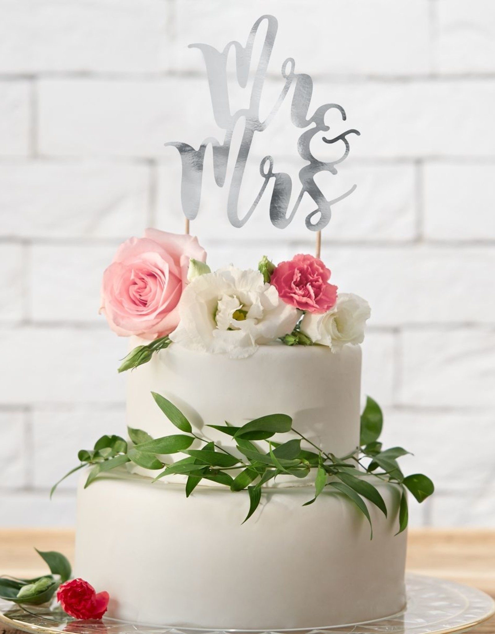 PartyDeco PartyDeco Cake Topper Mr&Mrs - Zilver