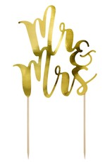 PartyDeco PartyDeco Cake Topper Mr&Mrs - Goud