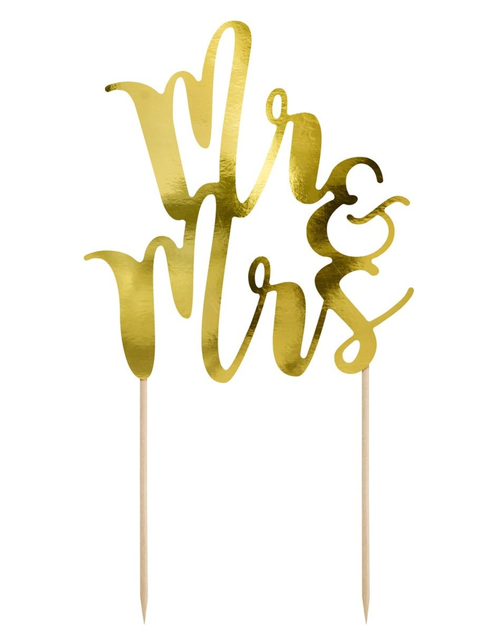 PartyDeco PartyDeco Cake Topper Mr&Mrs - Goud