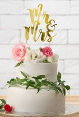 PartyDeco PartyDeco Cake Topper Mr&Mrs - Goud