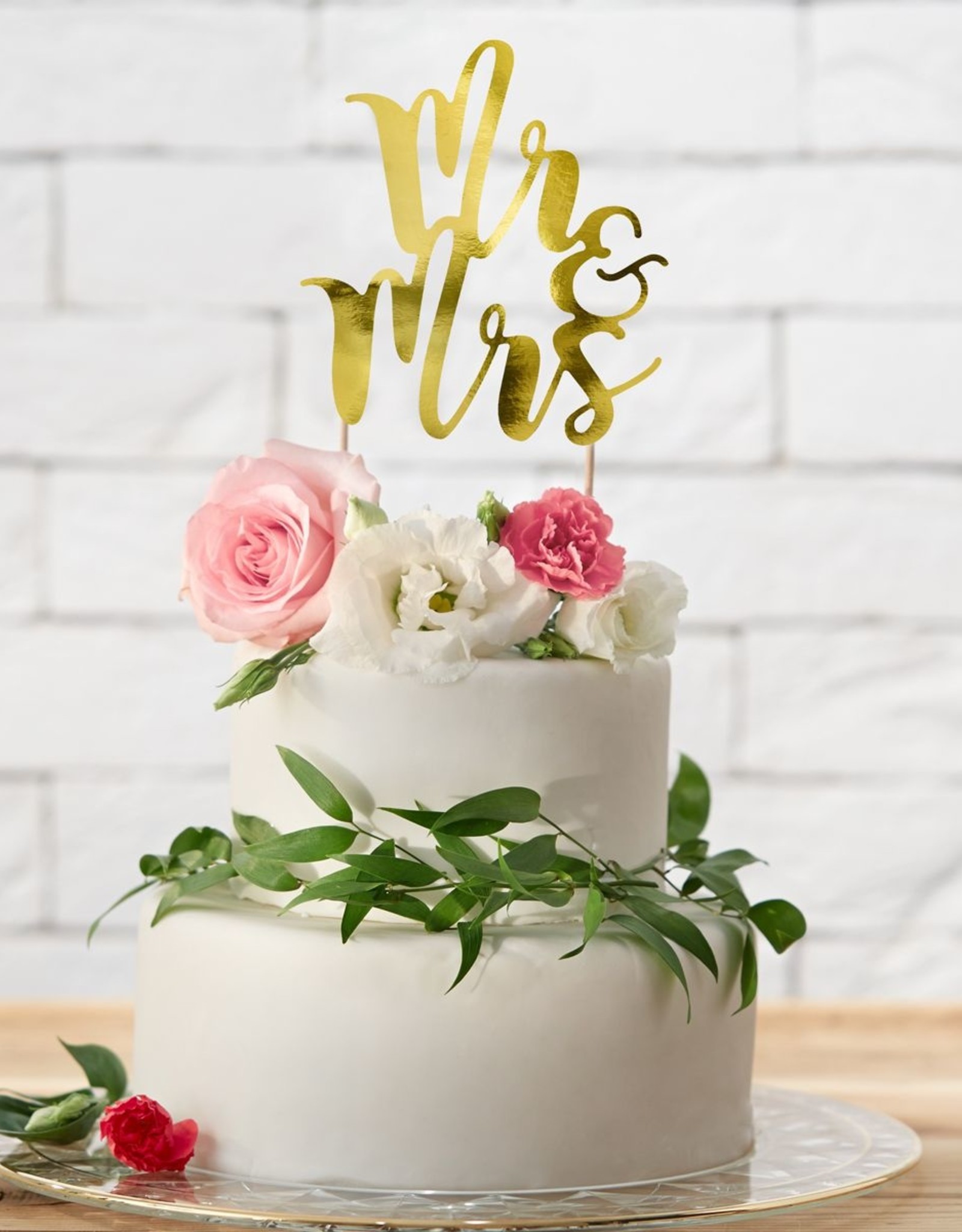 PartyDeco PartyDeco Cake Topper Mr&Mrs - Goud