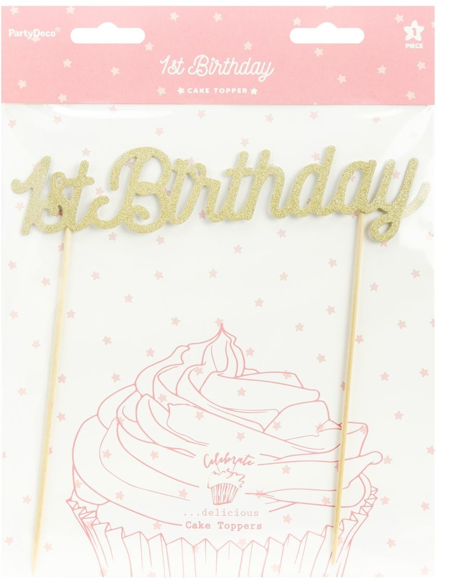 PartyDeco PartyDeco Cake Topper 1st Birthday - Goud