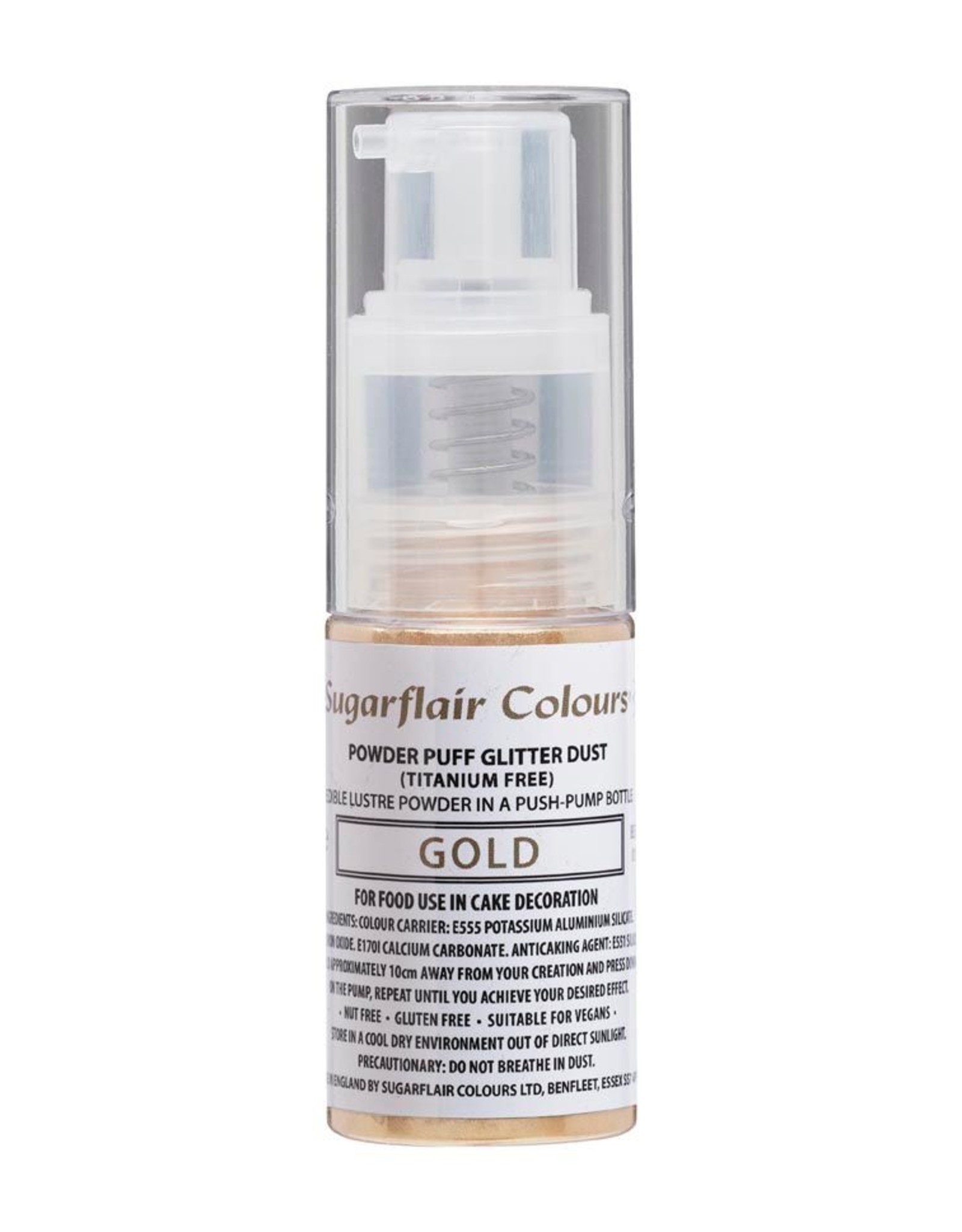 Sugarflair Sugarflair Pump Spray Powder Puff Glitter Dust -Gold- E171 Free 10g