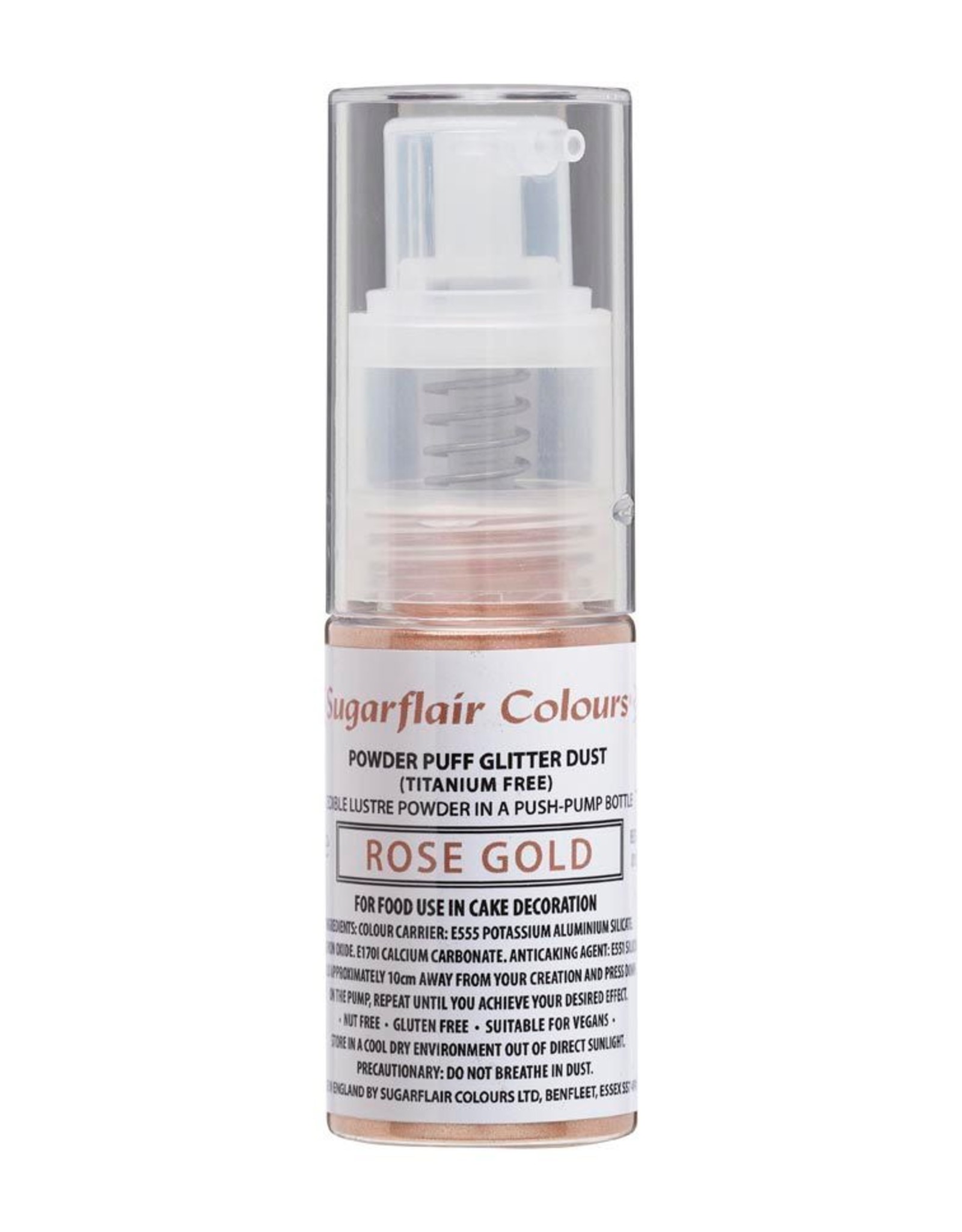 Sugarflair Sugarflair Pump Spray Powder Puff Glitter Dust -Rose Gold- E171 Free 10g