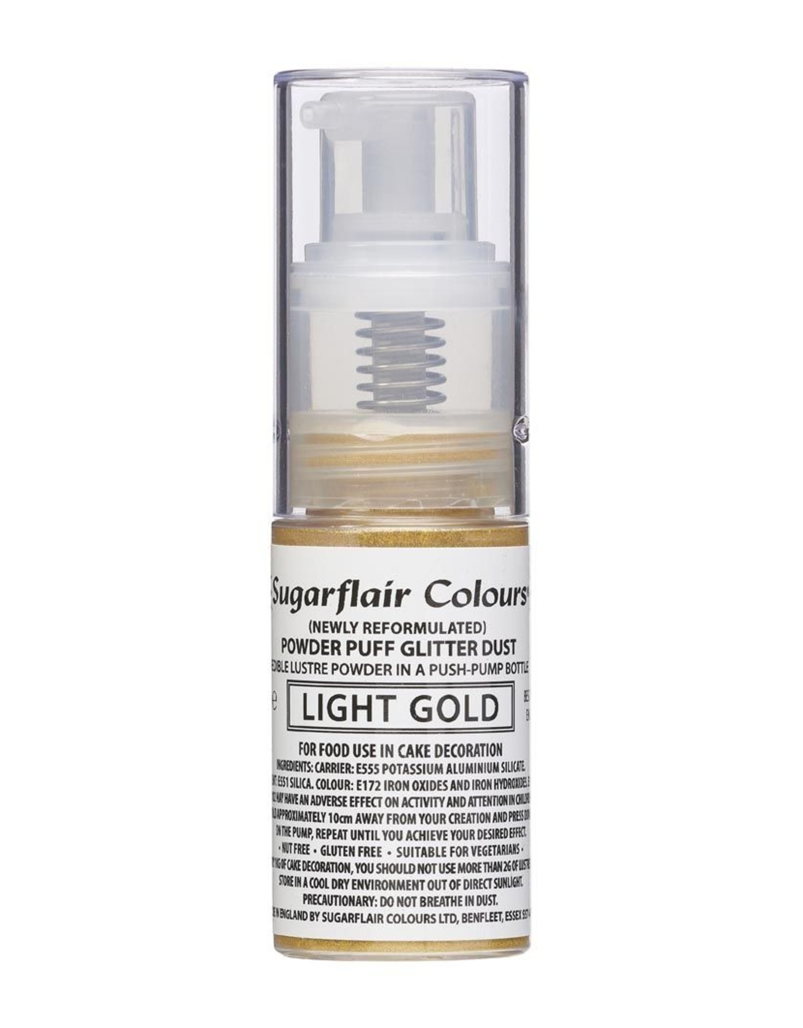 Sugarflair Sugarflair Pump Spray Powder Puff Glitter Dust -Light Gold-