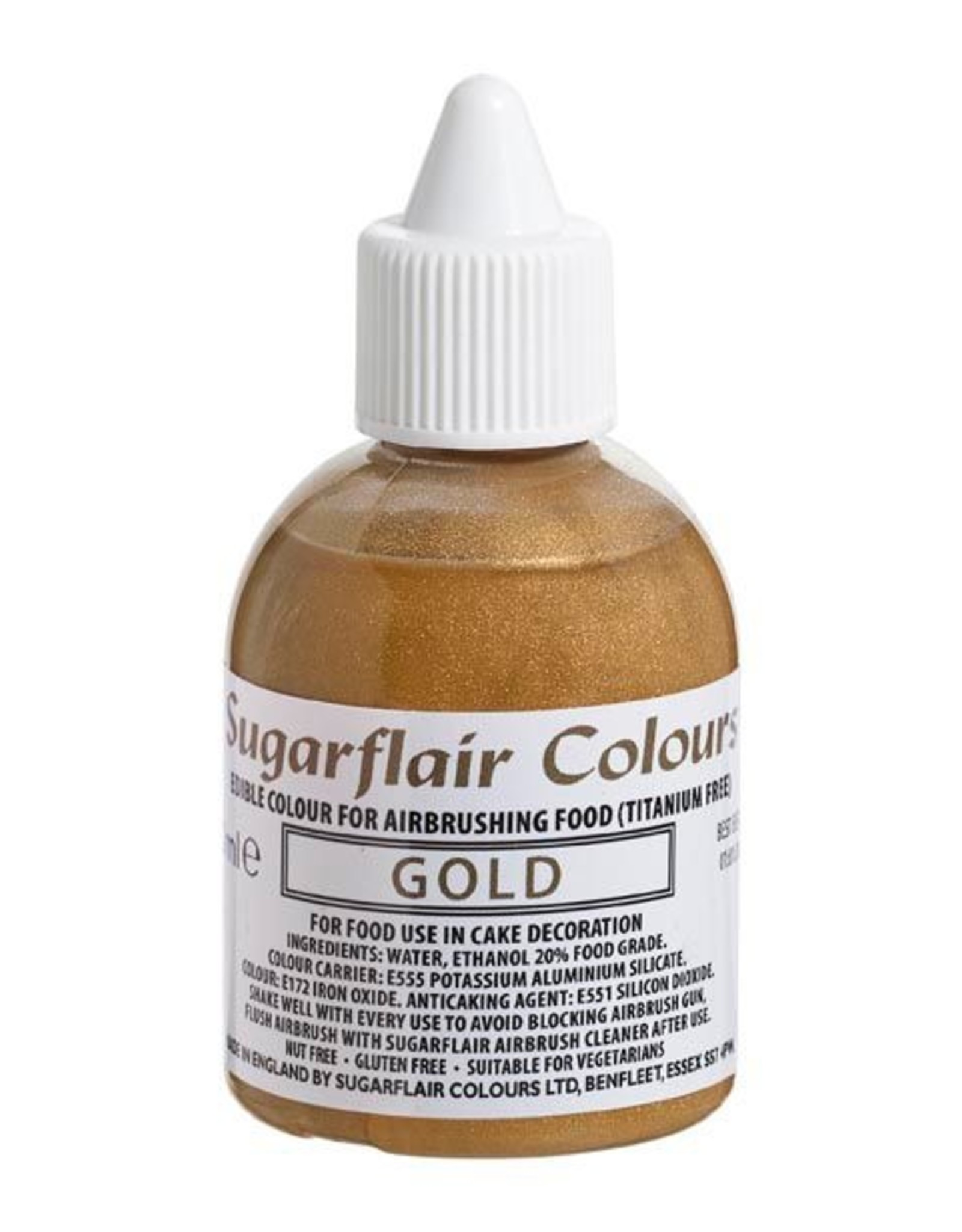 Sugarflair Sugarflair Airbrush Colouring Gold - E171 Free 60ml