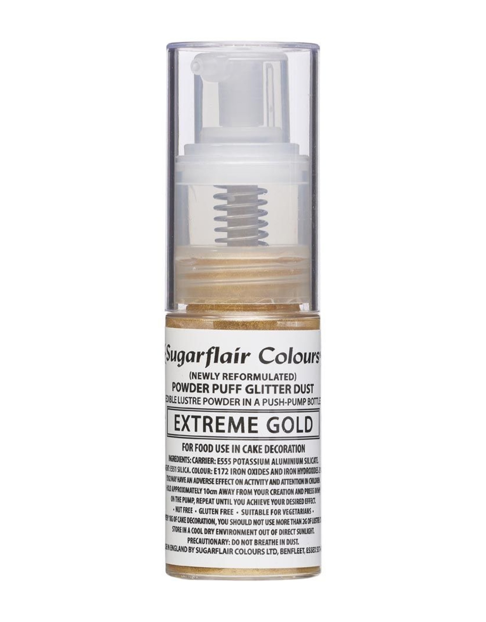 Sugarflair Sugarflair Pump Spray Powder Puff Glitter Dust -Extreme Gold-