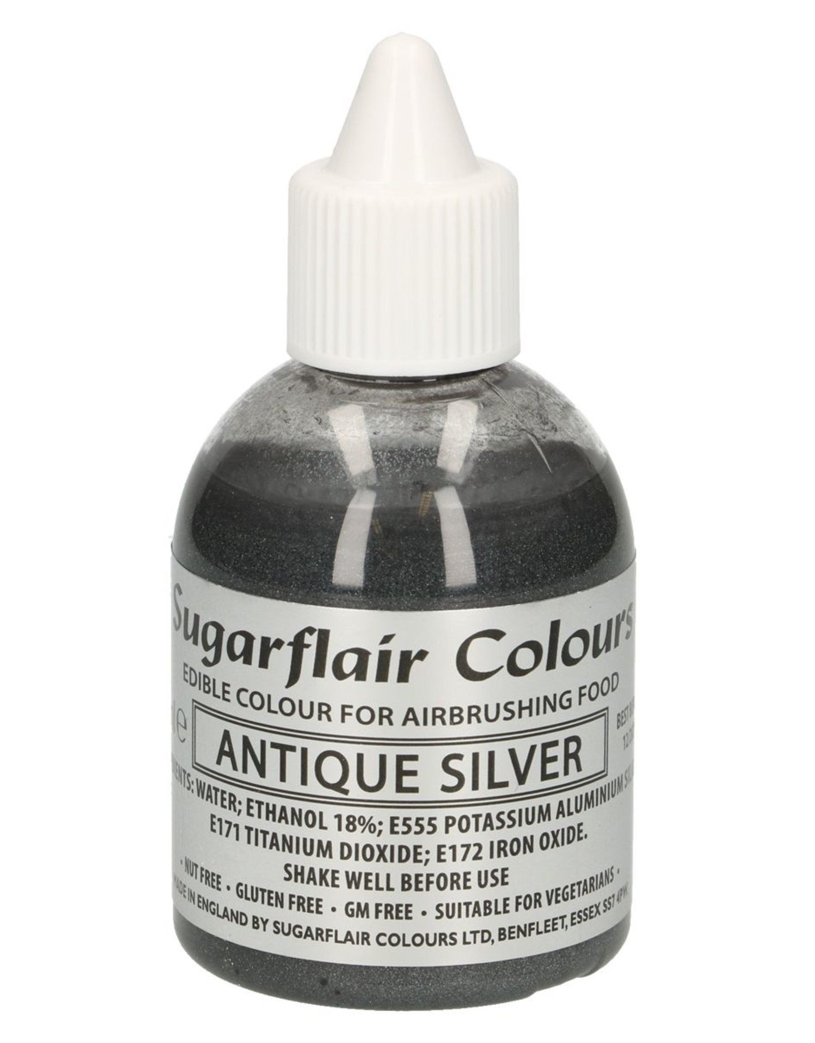 Sugarflair Sugarflair Airbrush Colouring -Glitter Antique Silver- 60ml