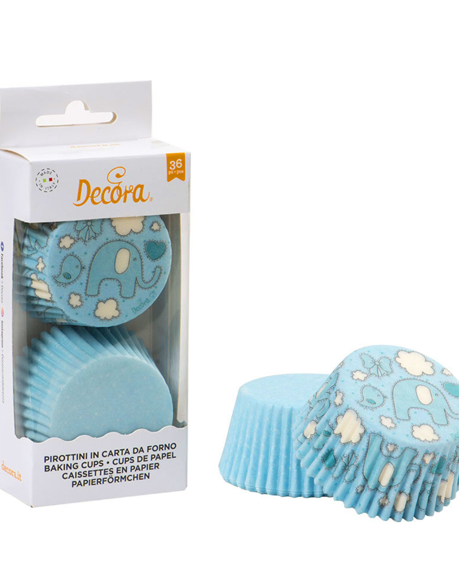 Decora Decora Baking Cups Elephant and Dots Blue pk/36