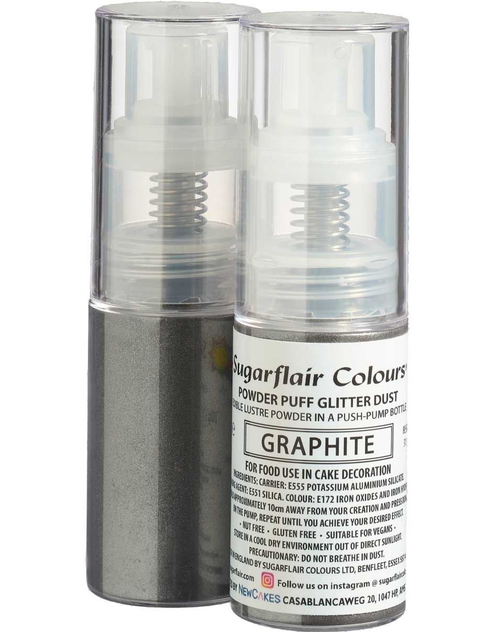 Sugarflair Sugarflair Pump Spray Powder Puff Glitter Dust -Graphite-
