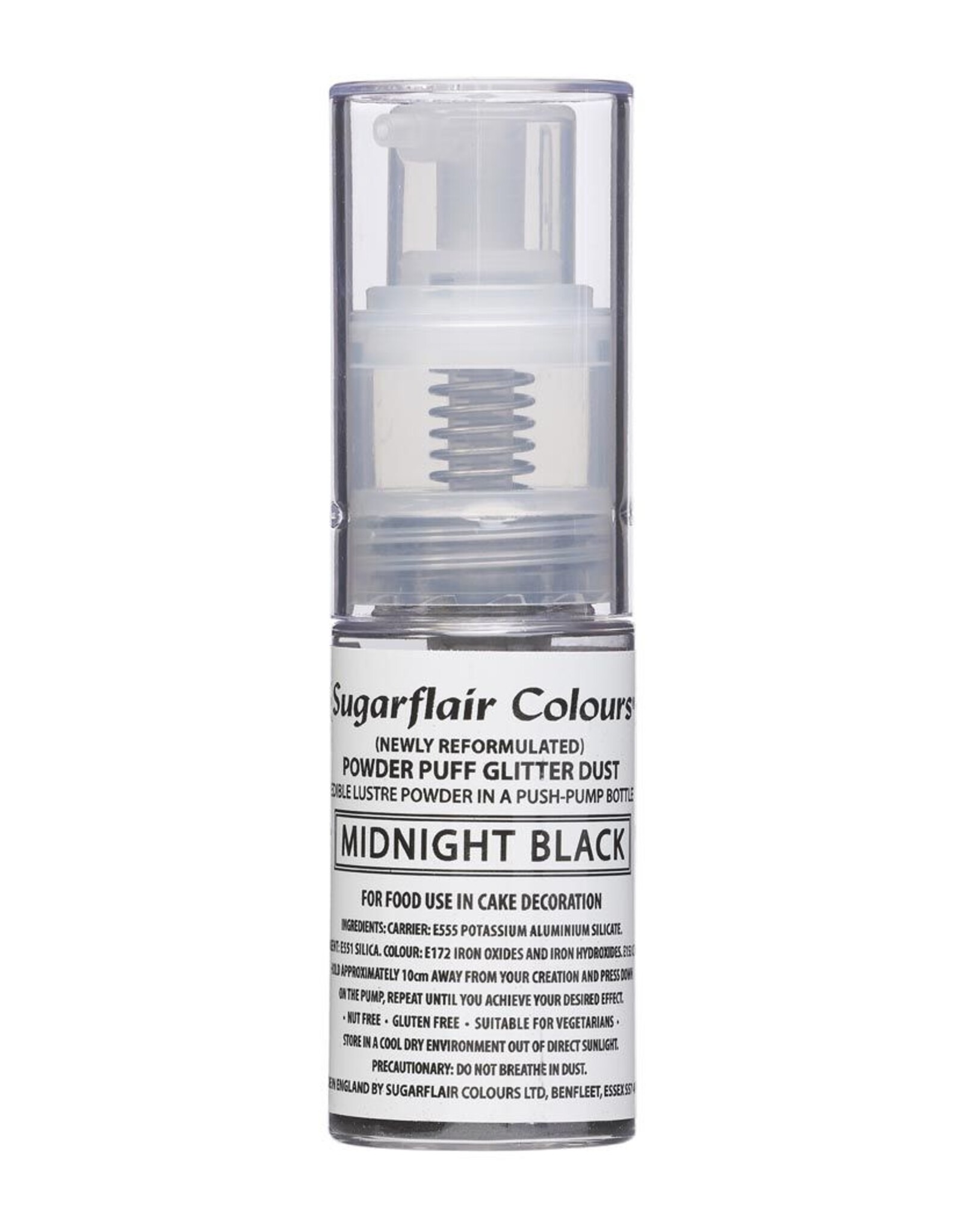 Sugarflair Sugarflair Pump Spray Powder Puff Glitter Dust -Midnight Black-