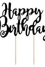 PartyDeco PartyDeco Cake Topper Happy Birthday - Zwart