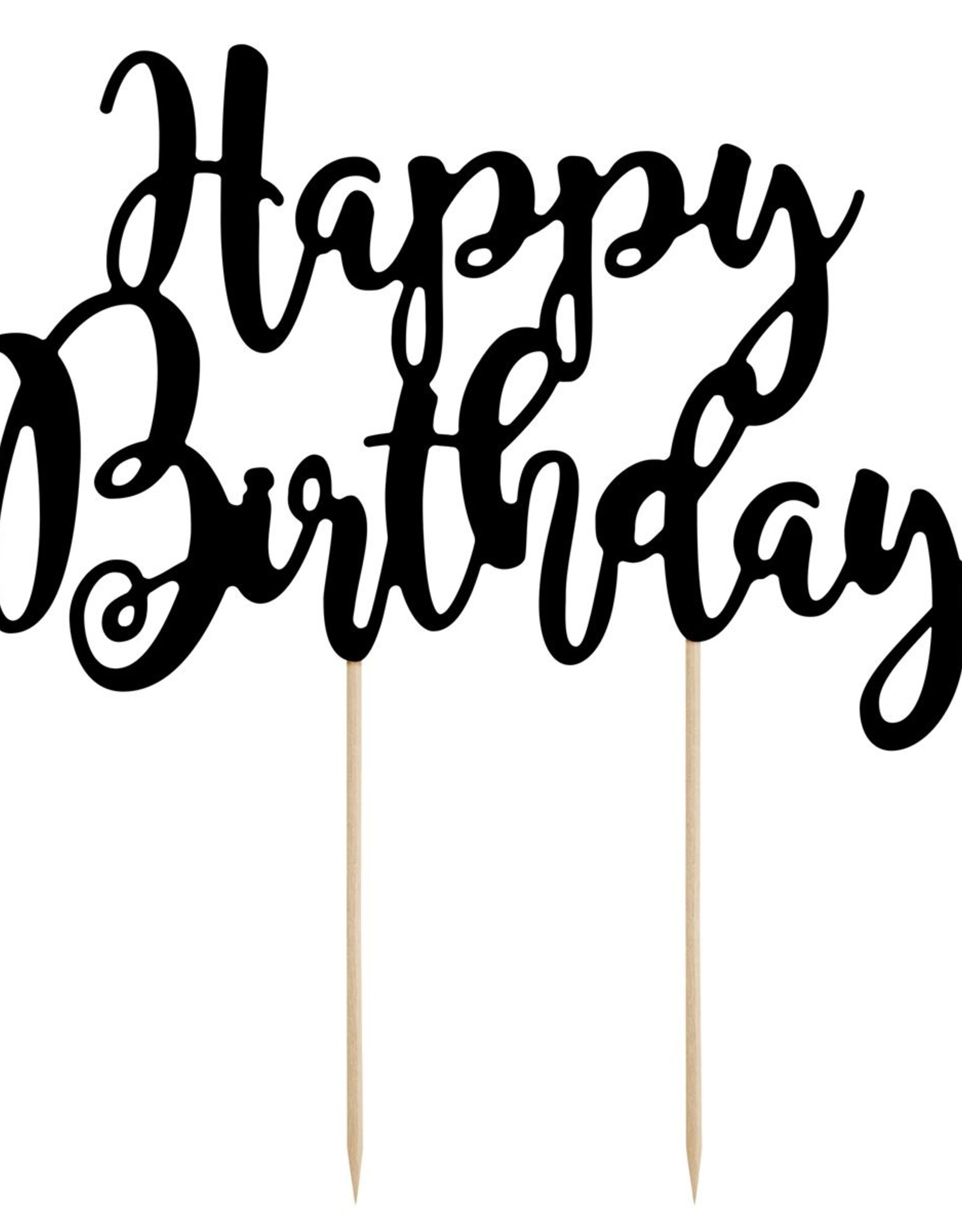 PartyDeco PartyDeco Cake Topper Happy Birthday - Zwart