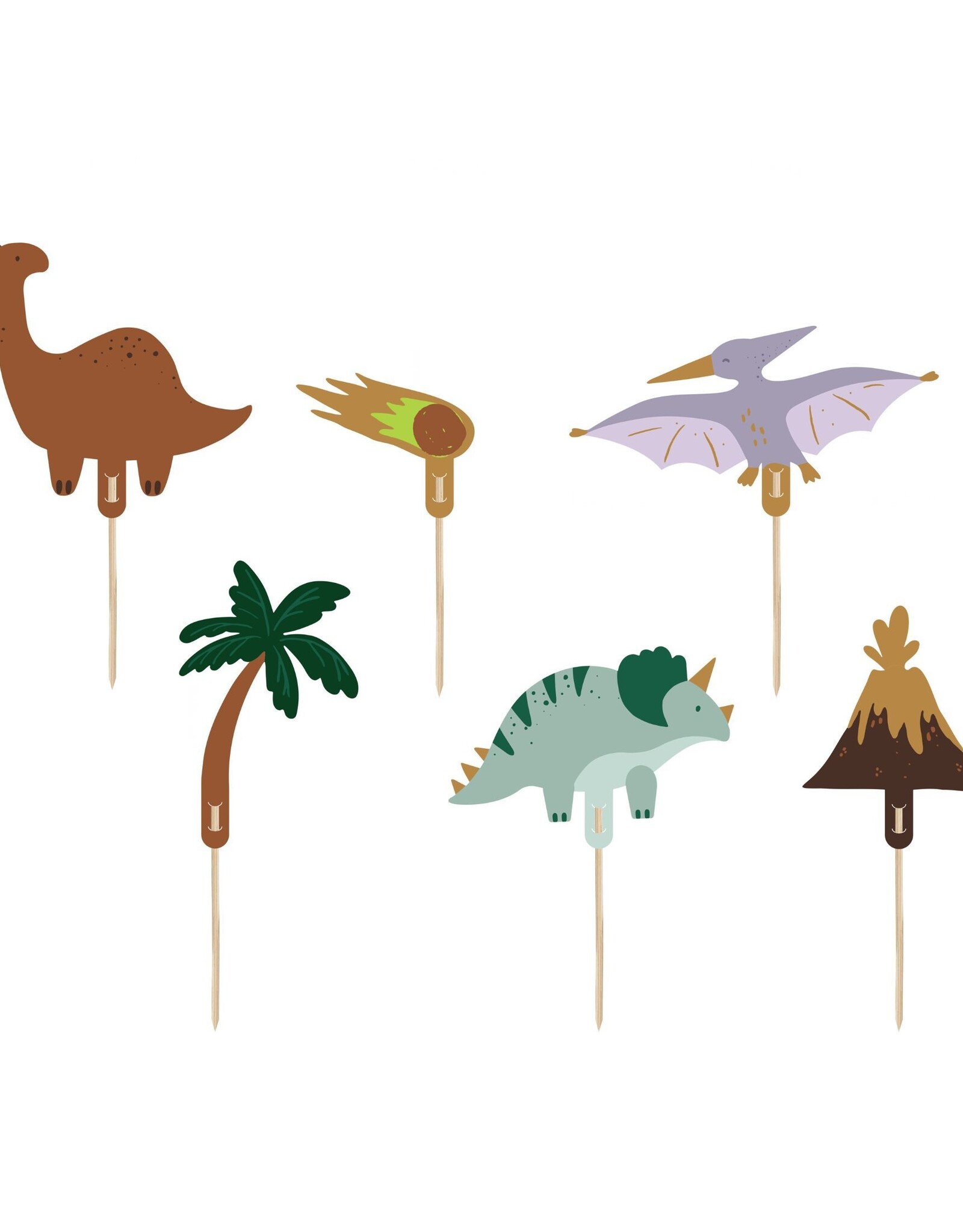 PartyDeco PartyDeco Cupcake Toppers - Dinosaurussen - 8-12cm pk/6