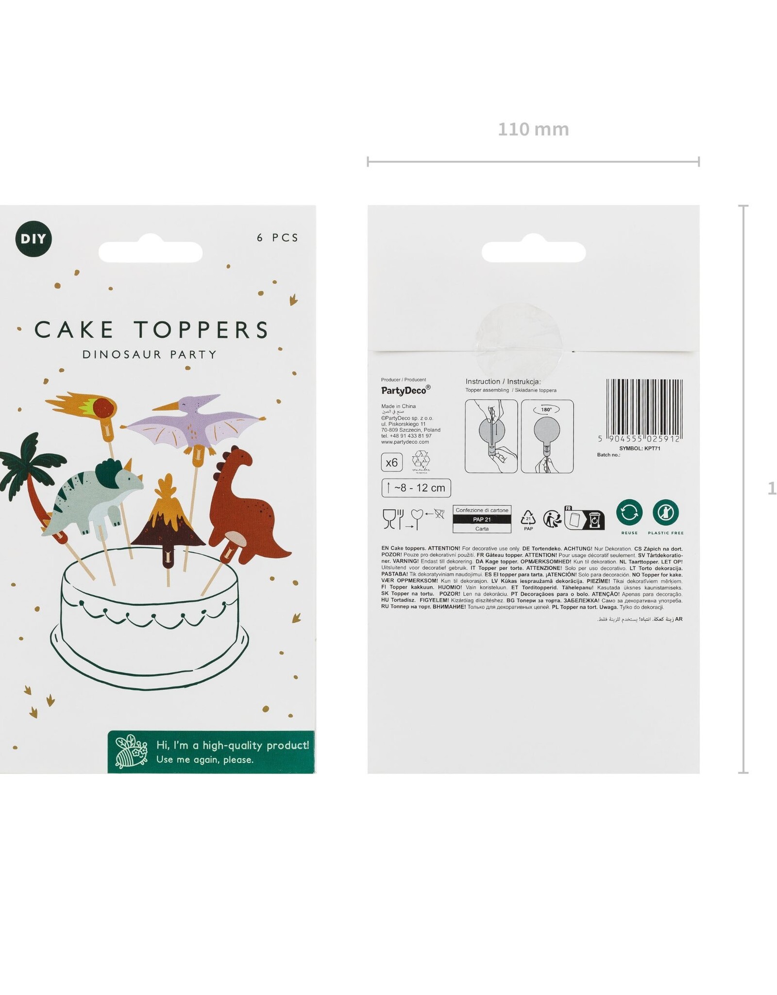 PartyDeco PartyDeco Cupcake Toppers - Dinosaurussen - 8-12cm pk/6