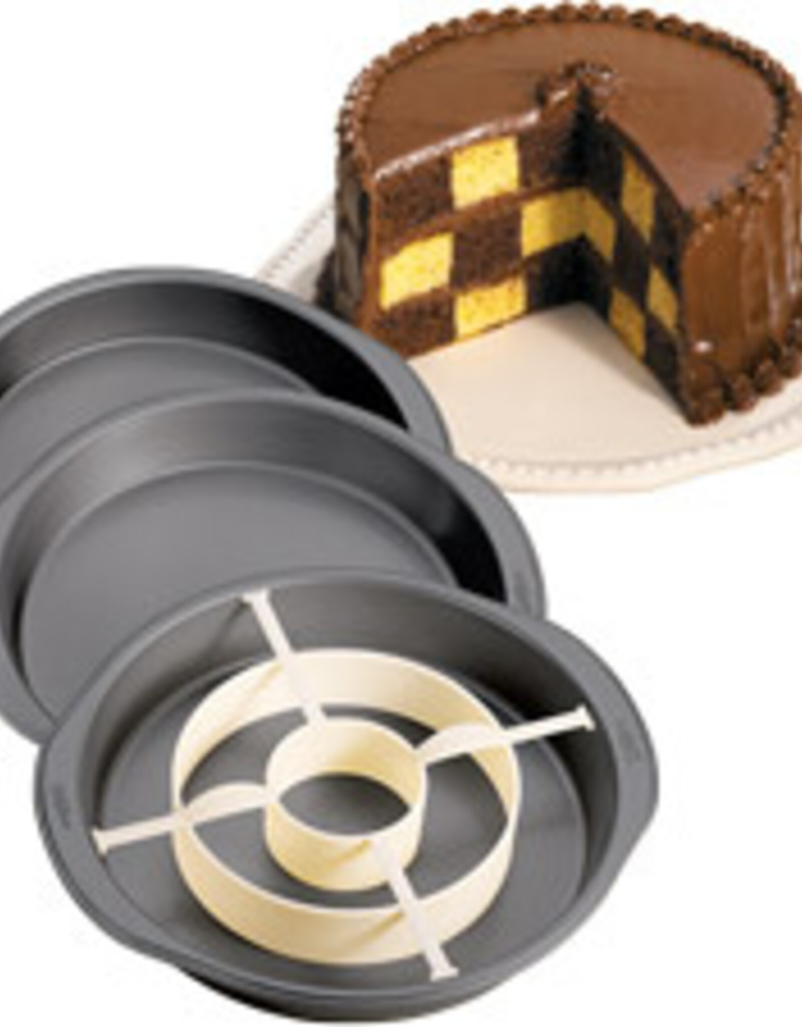 Wilton Wilton Bakvorm Rond Checkerboard / Schaakbord Set/4