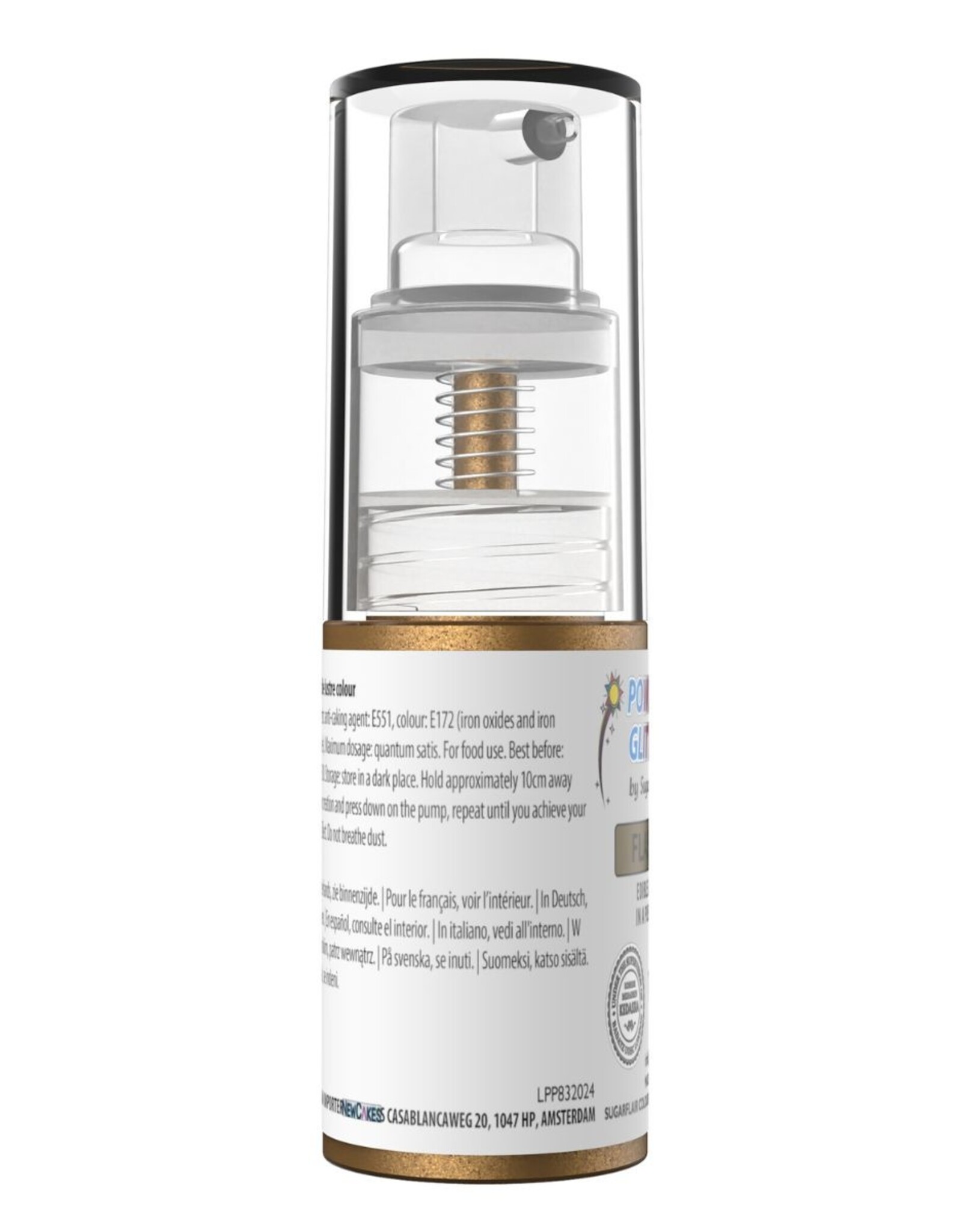Sugarflair Sugarflair Pump Spray Powder Puff Glitter Dust - Flash Gold - 10g