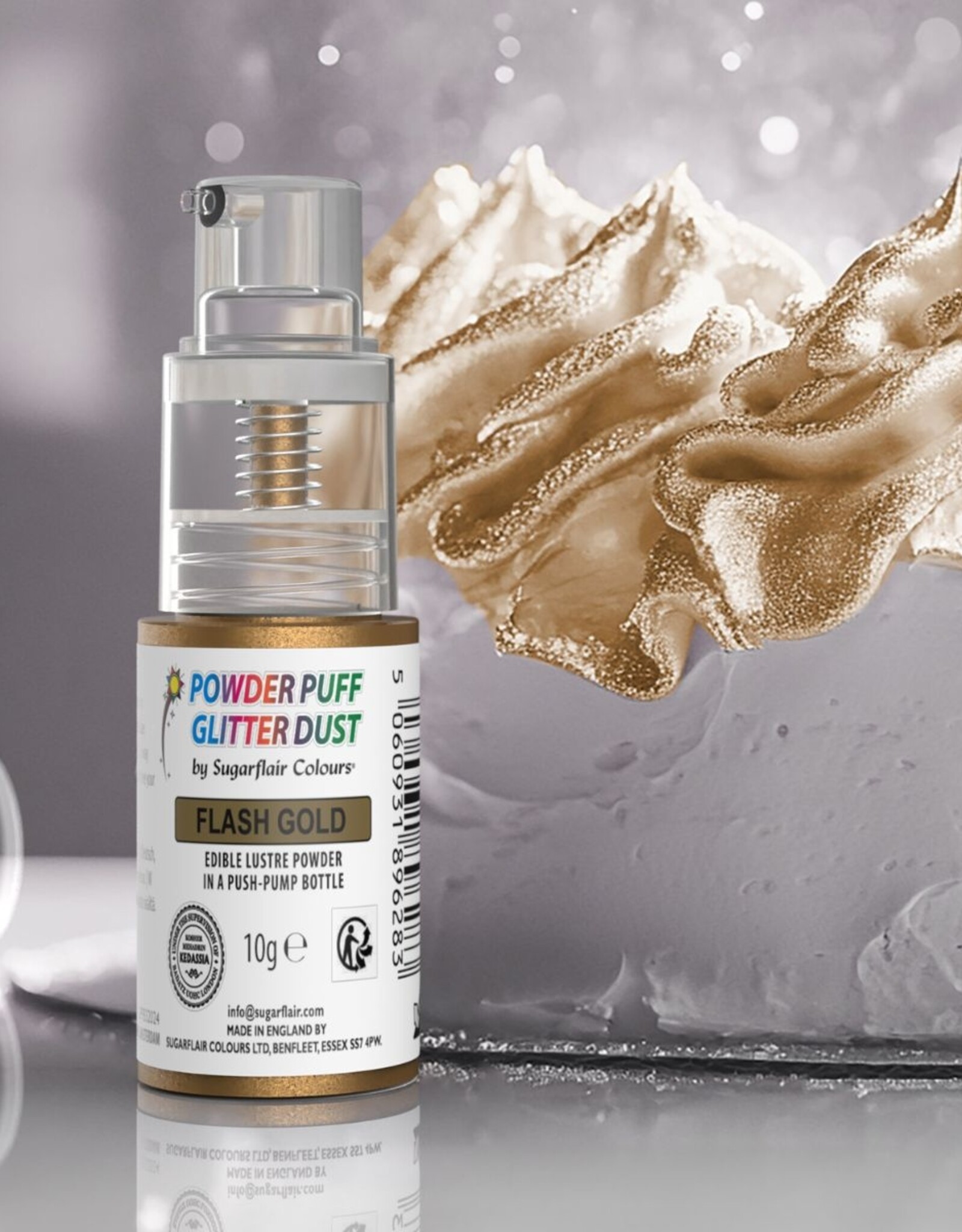 Sugarflair Sugarflair Pump Spray Powder Puff Glitter Dust - Flash Gold - 10g