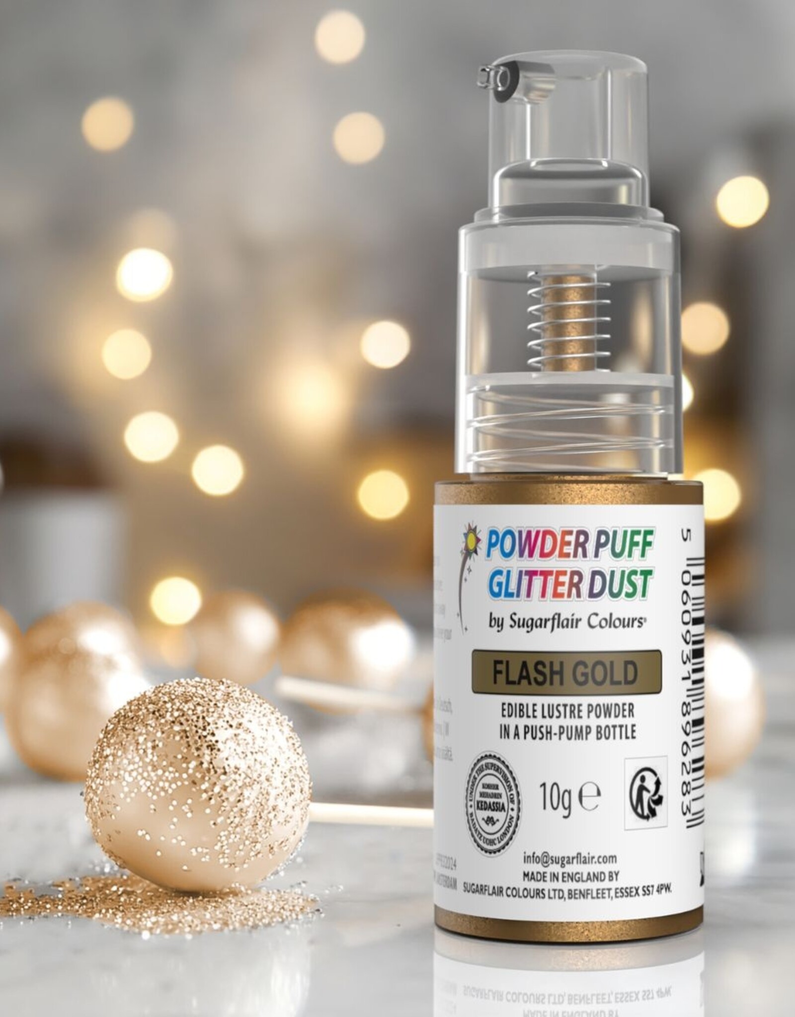 Sugarflair Sugarflair Pump Spray Powder Puff Glitter Dust - Flash Gold - 10g