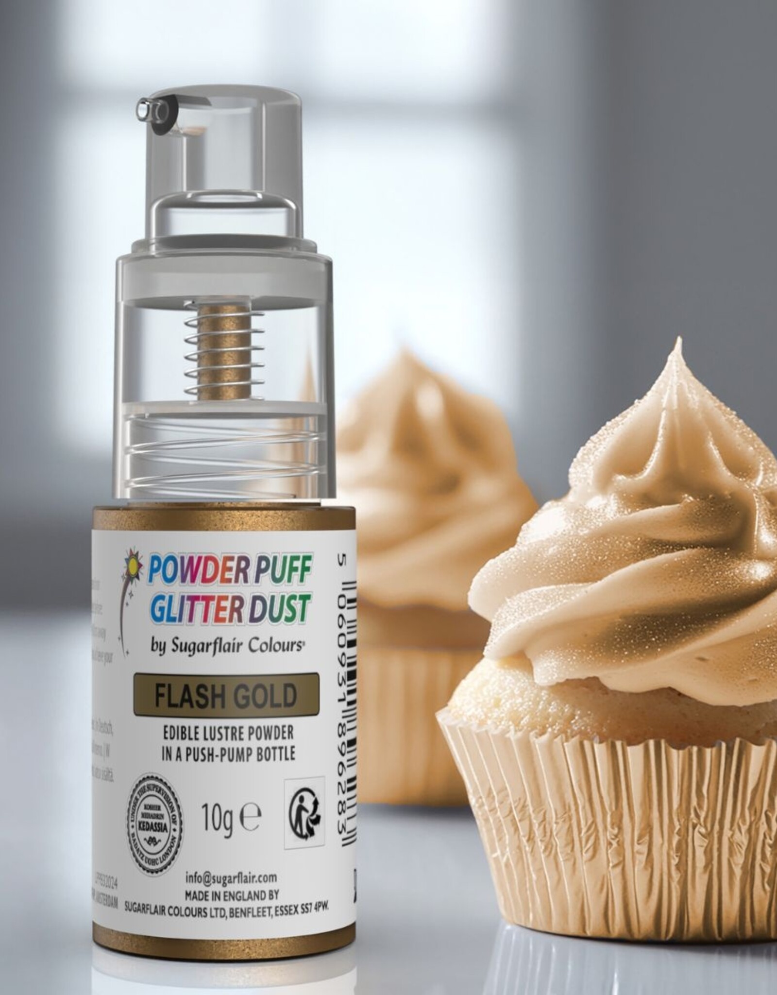 Sugarflair Sugarflair Pump Spray Powder Puff Glitter Dust - Flash Gold - 10g