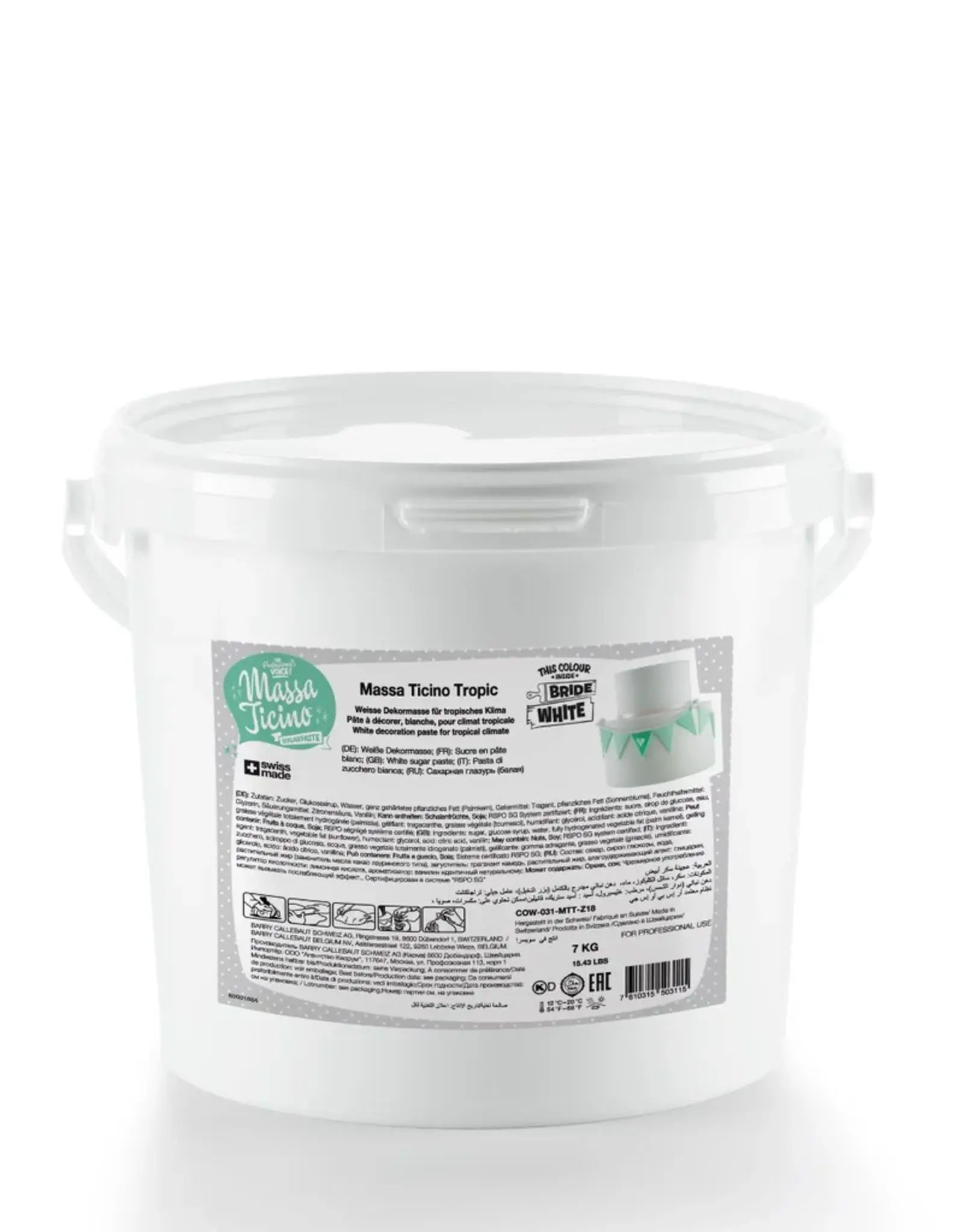 Callebaut Massa Ticino Tropic Fondant 7 kg Wit van Callebaut